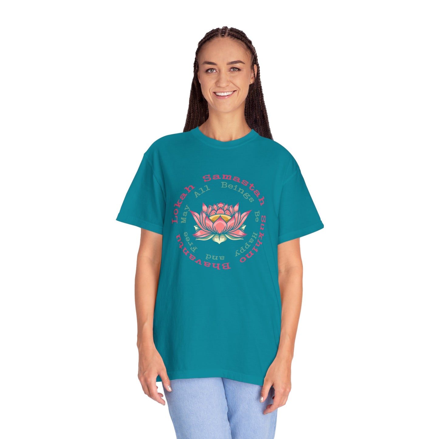 Lokah Samastah Sukhino Bhavantu Vegan Tee Shirt in Dark Colors {Unisex}