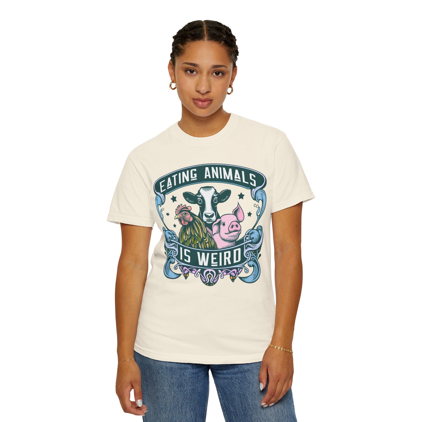 Eating Animals is Weird Vegan T-Shirt in Blues and Greens {Unisex}