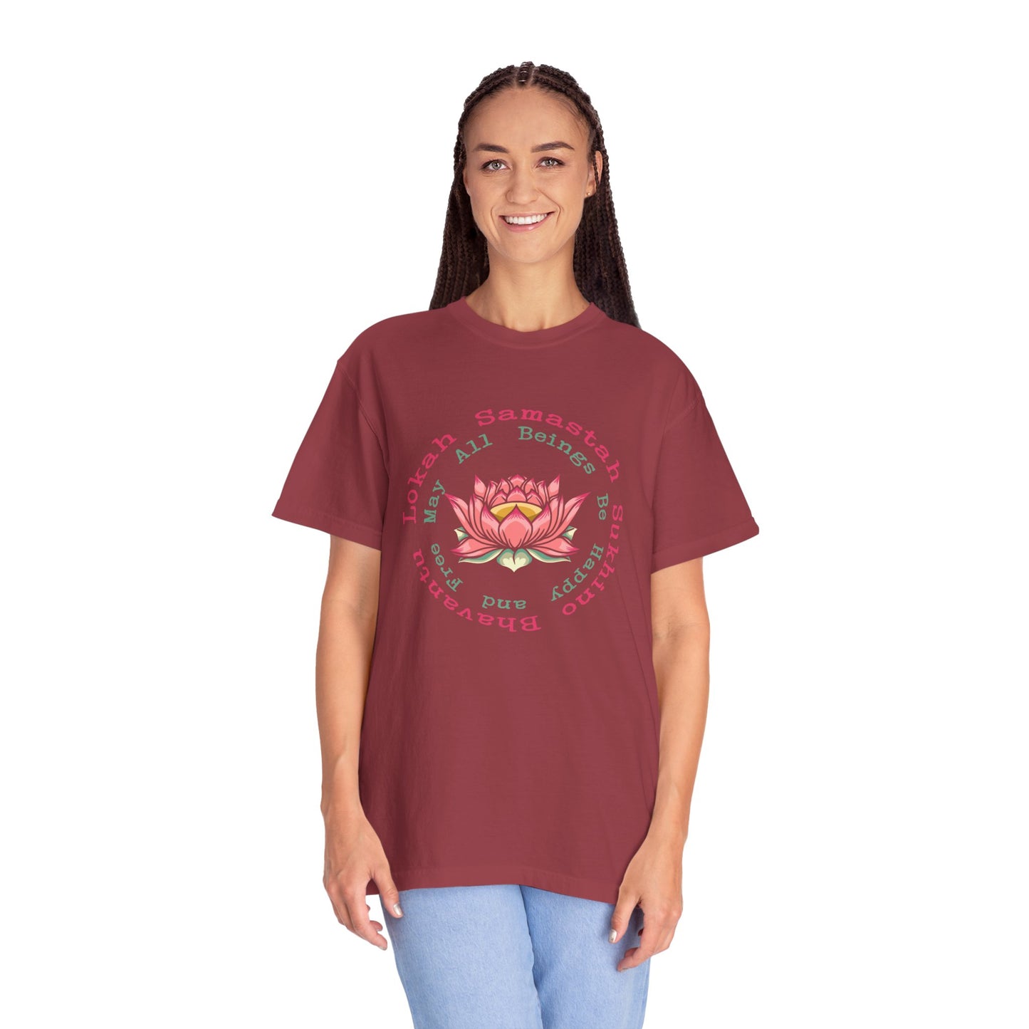 Lokah Samastah Sukhino Bhavantu Vegan Tee Shirt in Dark Colors {Unisex}