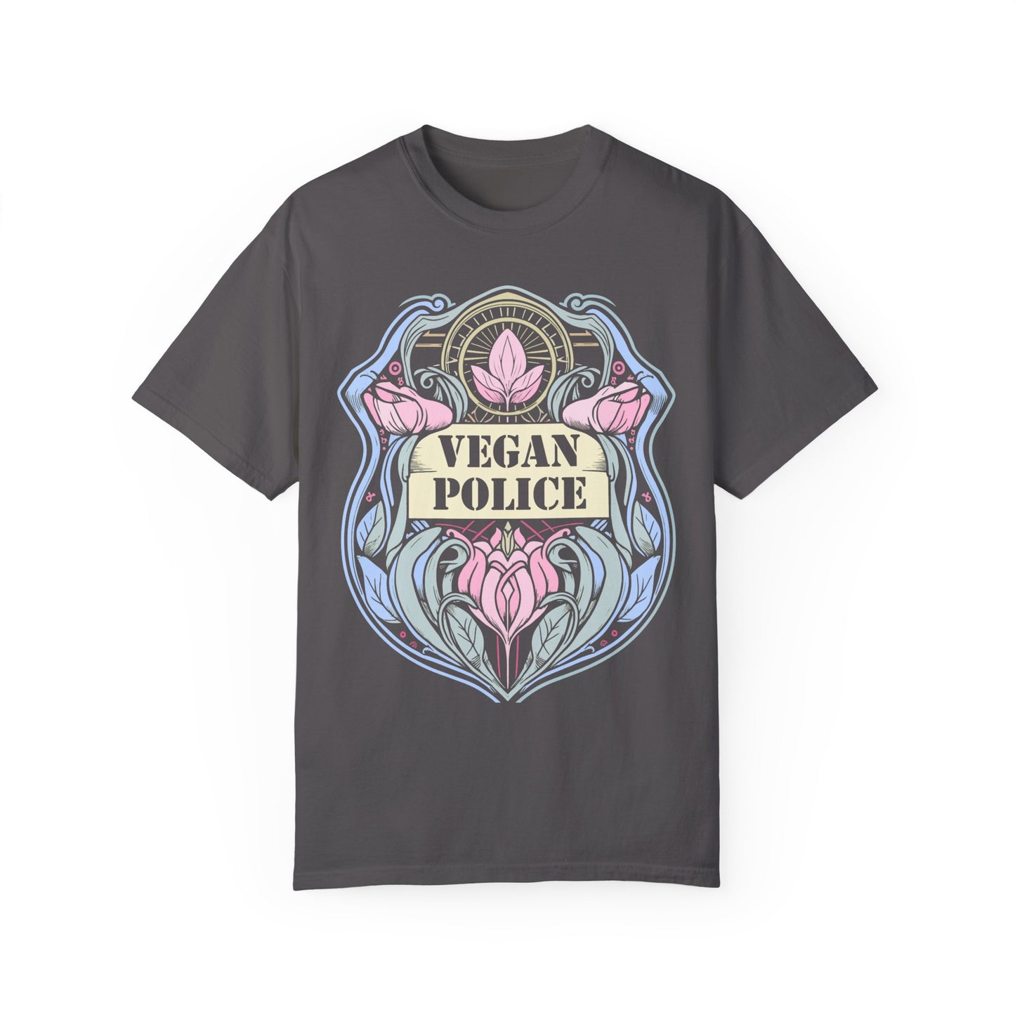 Vegan Police Tee Shirt in Blues and Greens {Unisex}