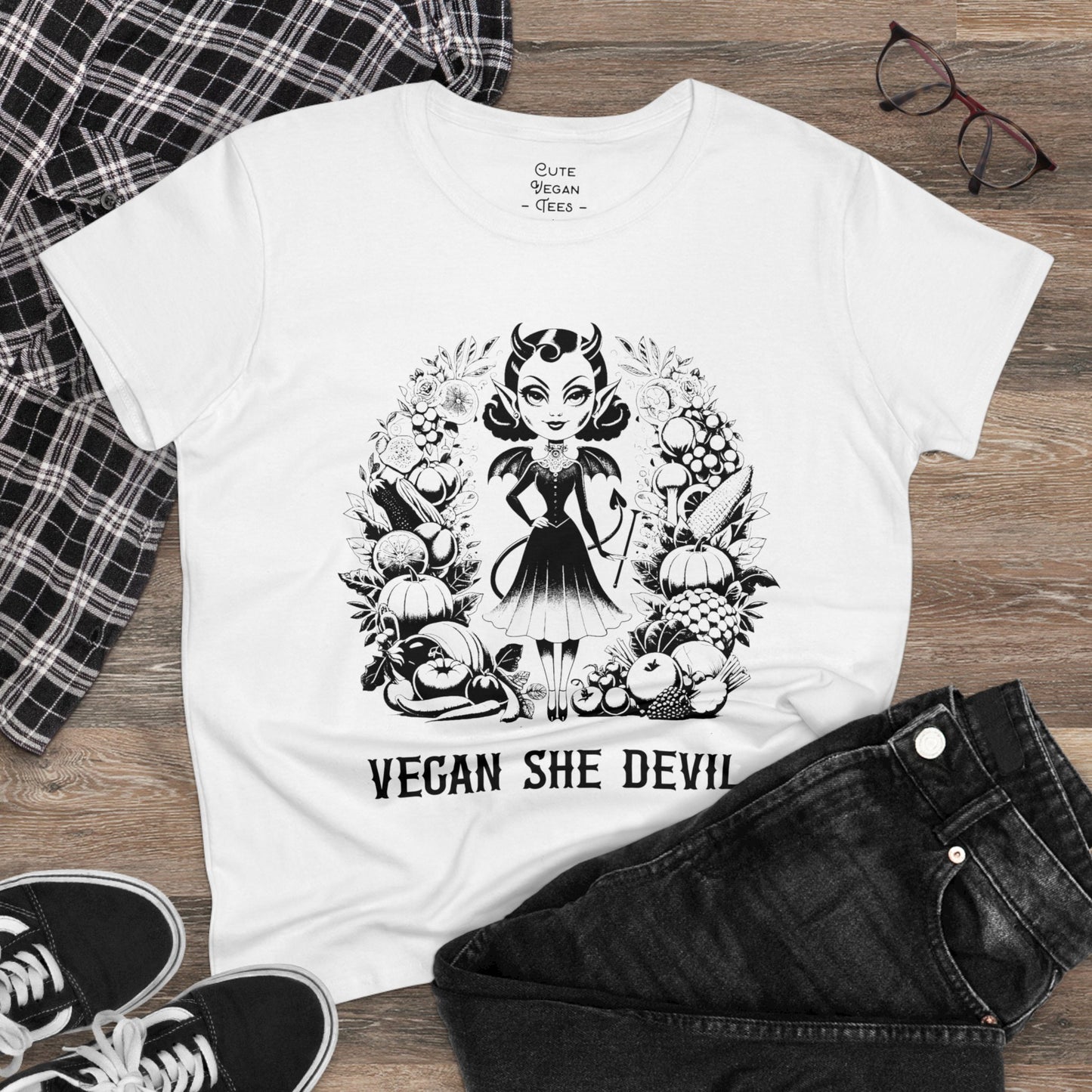Vegan She Devil T-Shirt in White or Ash {Women's}
