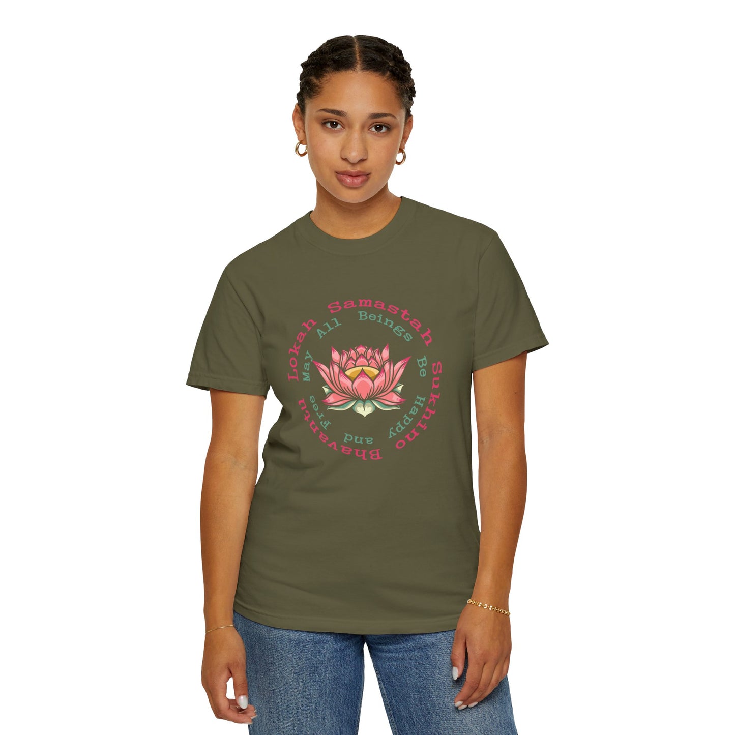 Lokah Samastah Sukhino Bhavantu Vegan Tee Shirt in Dark Colors {Unisex}