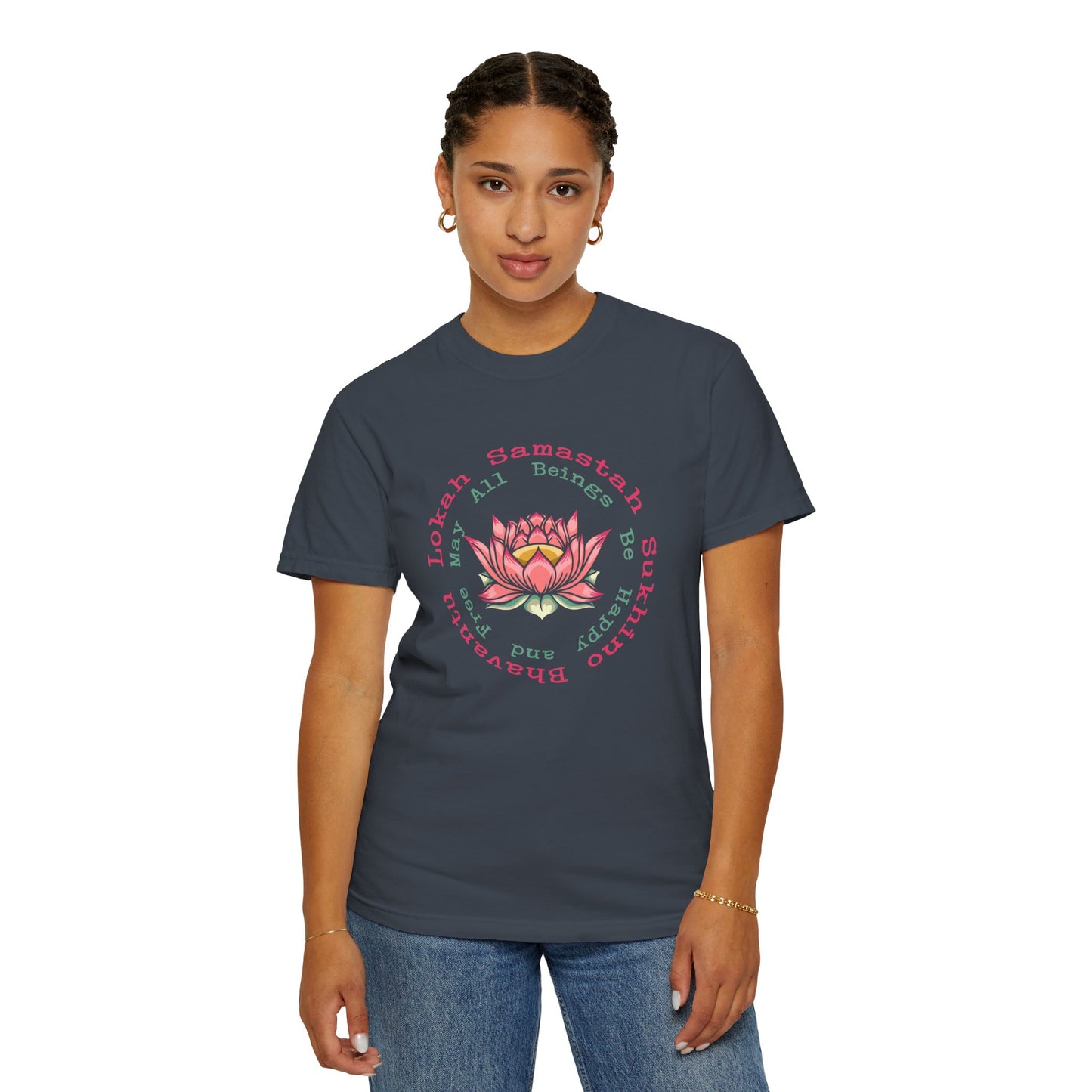 Lokah Samastah Sukhino Bhavantu Vegan Tee Shirt in Dark Colors {Unisex}