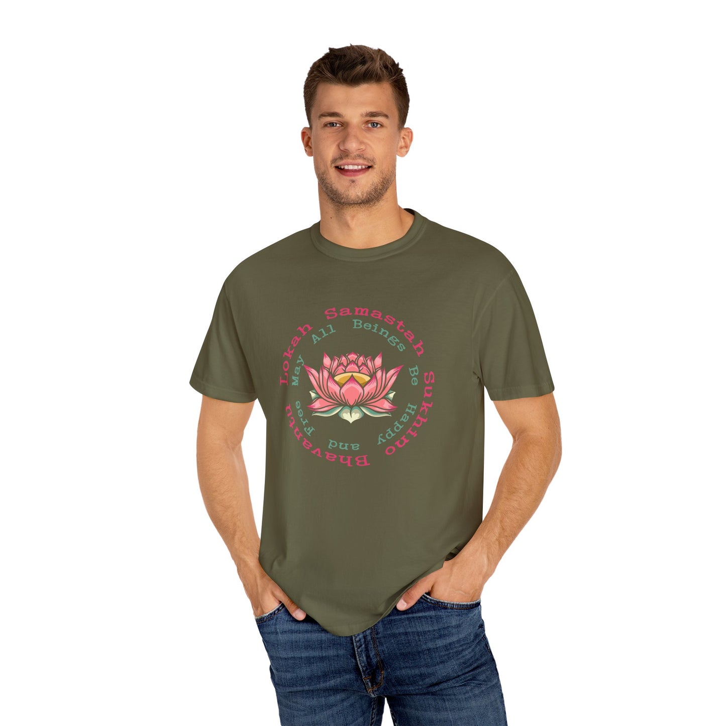 Lokah Samastah Sukhino Bhavantu Vegan Tee Shirt in Dark Colors {Unisex}