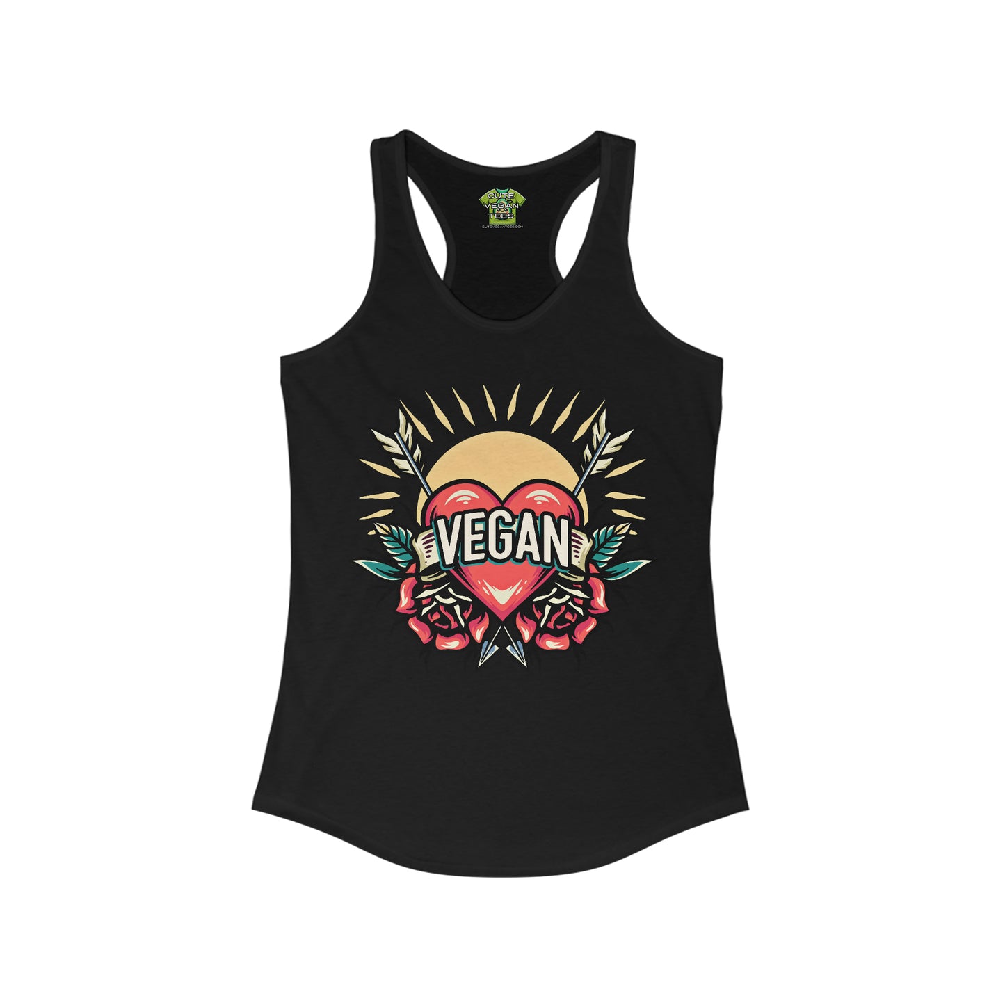 Vegan Hearts and Arrows Tank in Black {Women's)