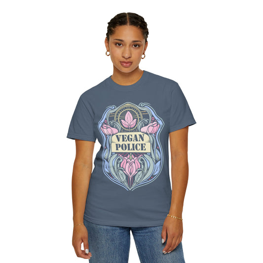 Vegan Police Tee Shirt in Blues and Greens {Unisex}