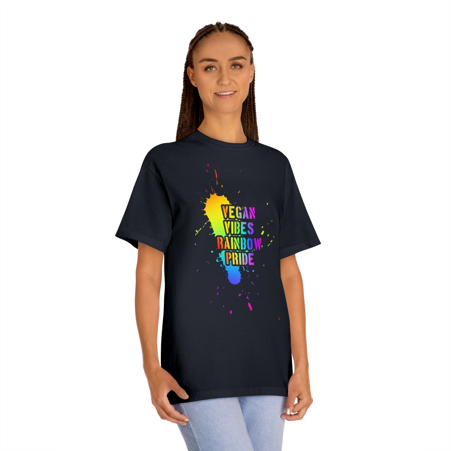 Vegan Vibes Rainbow Pride Tee in Black {Unisex}