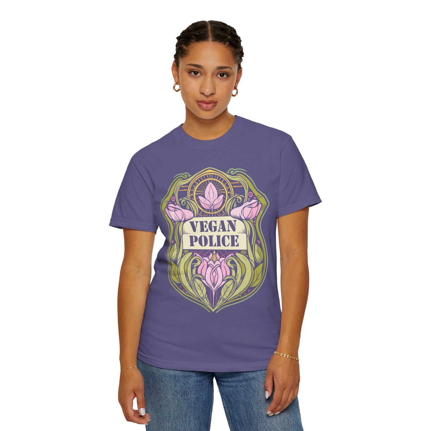 Vegan Police Tee Shirt in Pinks and Purples {Unisex}