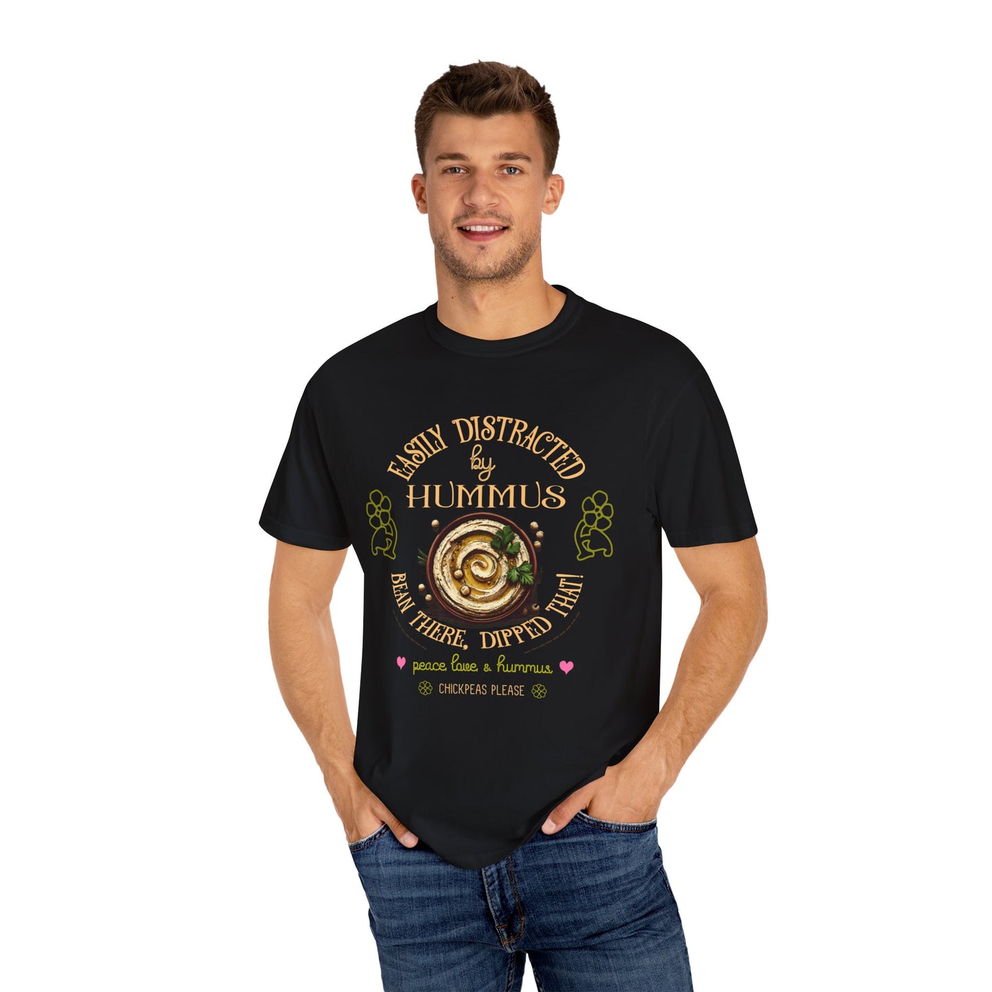 Easily Distracted by Hummus Vegan Tee Shirt in Dark Colors {Unisex}