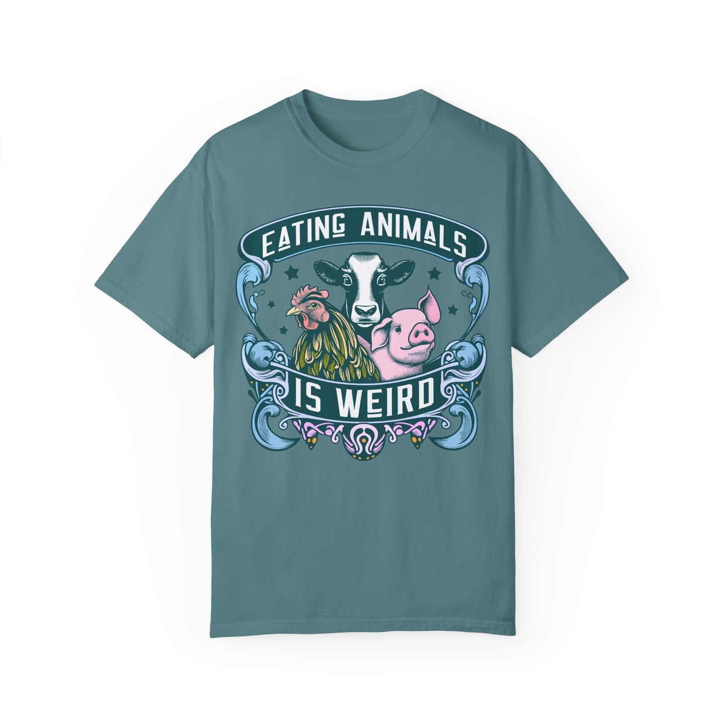 Eating Animals is Weird Vegan T-Shirt in Blues and Greens {Unisex}
