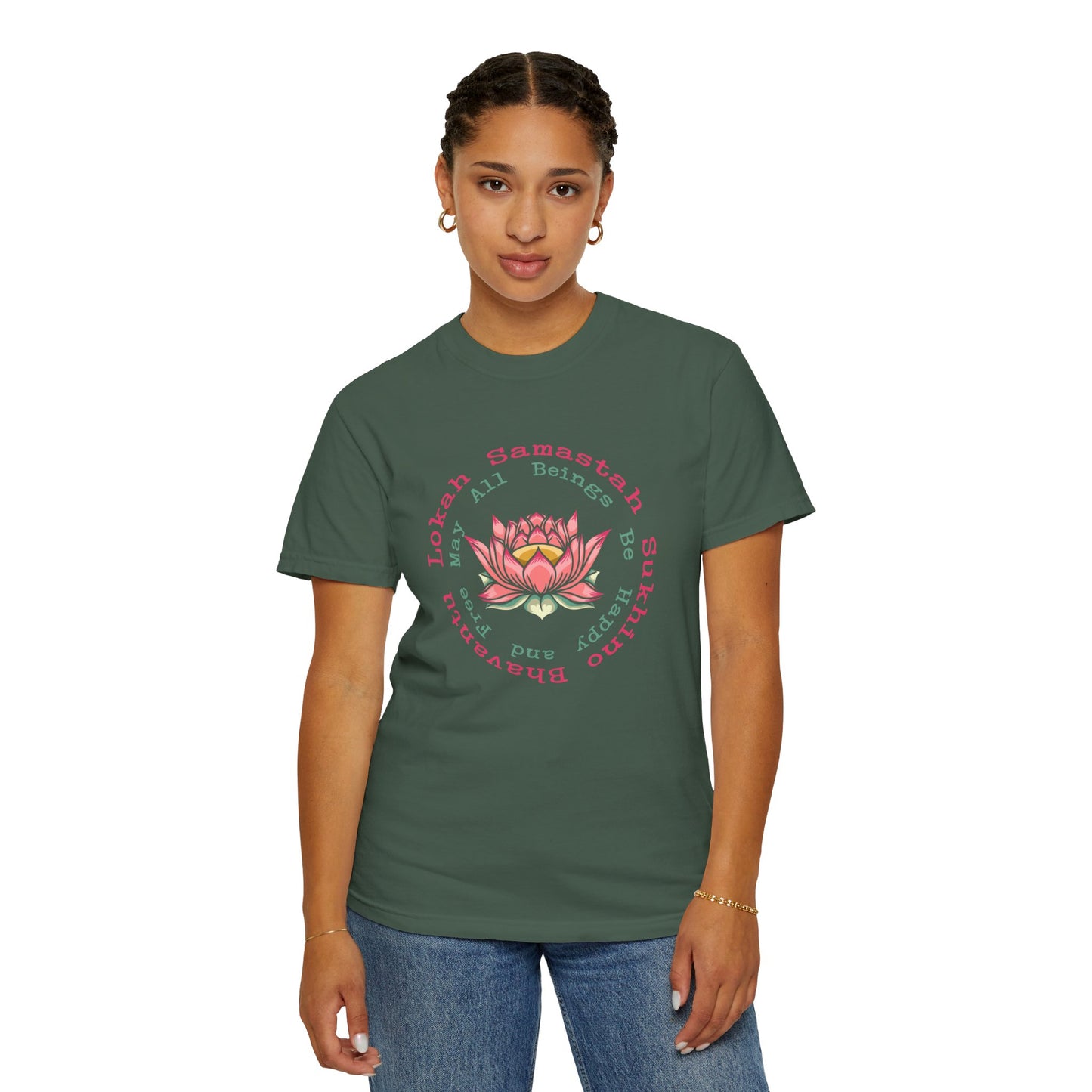 Lokah Samastah Sukhino Bhavantu Vegan Tee Shirt in Dark Colors {Unisex}