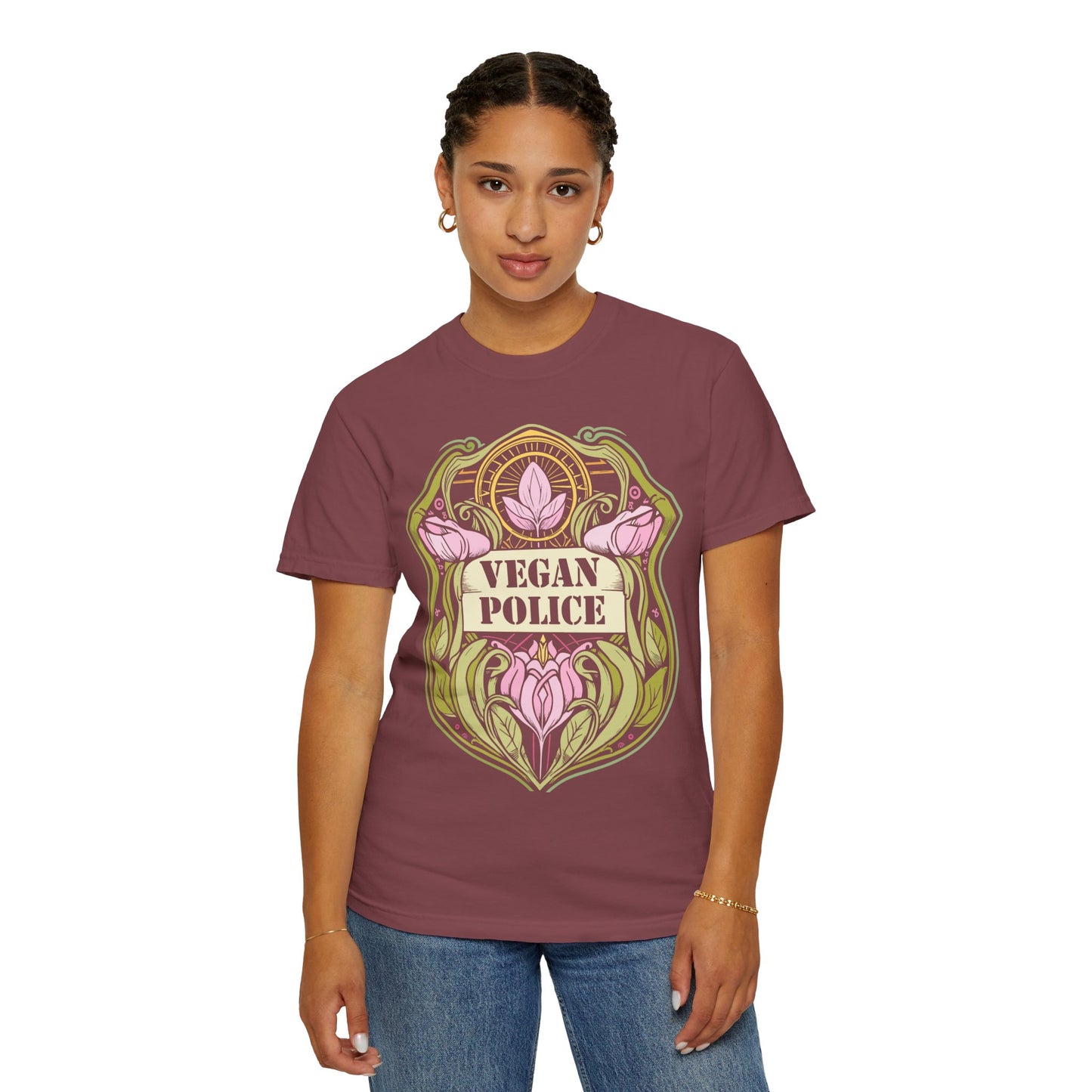 Vegan Police Tee Shirt in Pinks and Purples {Unisex}