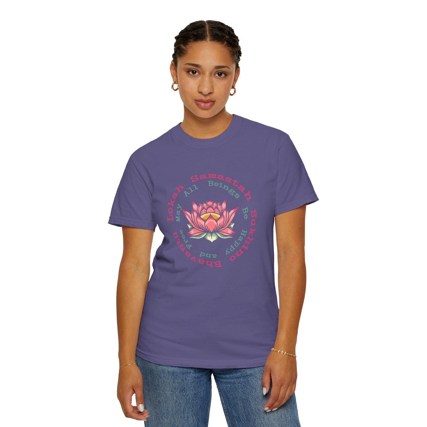 Lokah Samastah Sukhino Bhavantu Vegan Tee Shirt in Dark Colors {Unisex}