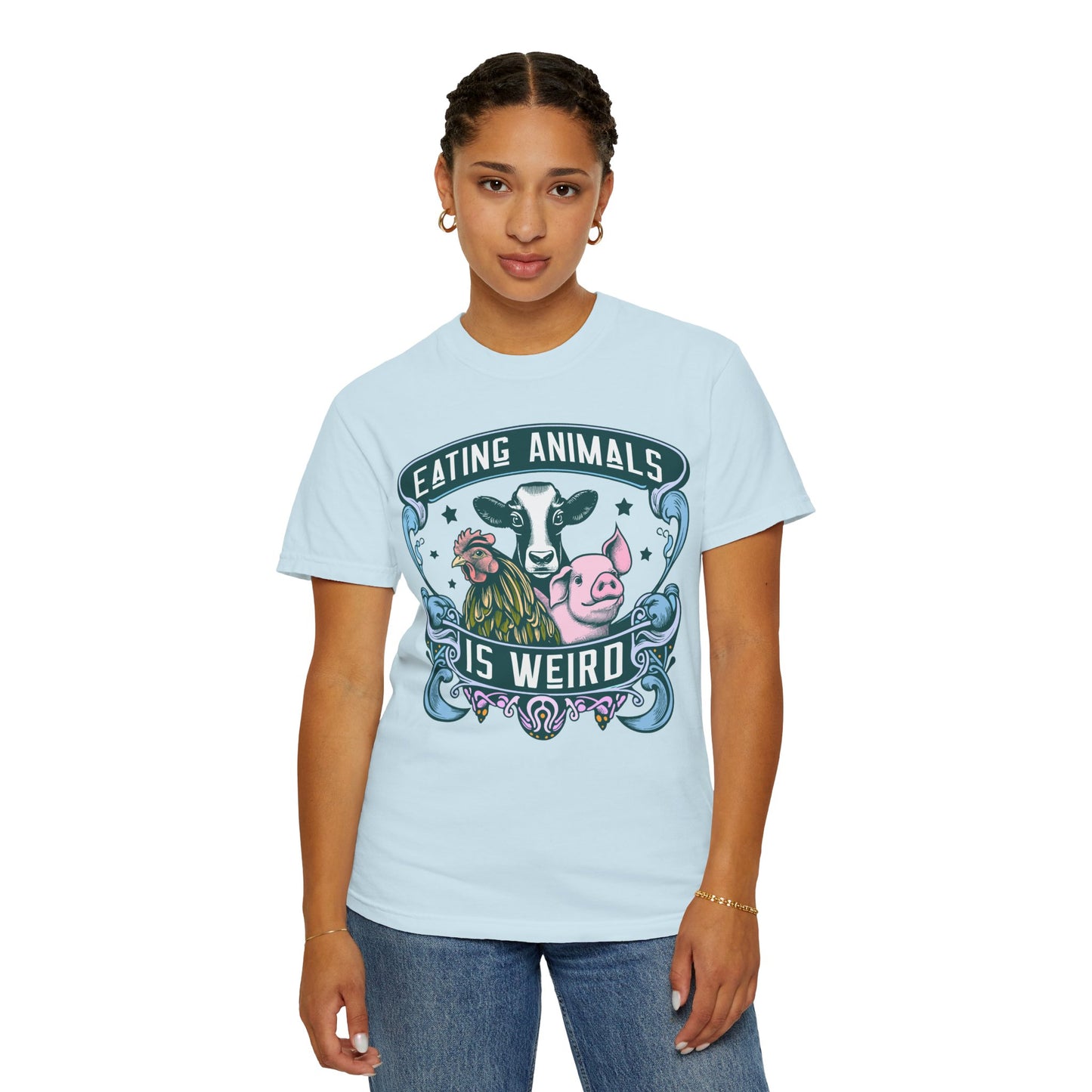 Eating Animals is Weird Vegan T-Shirt in Blues and Greens {Unisex}