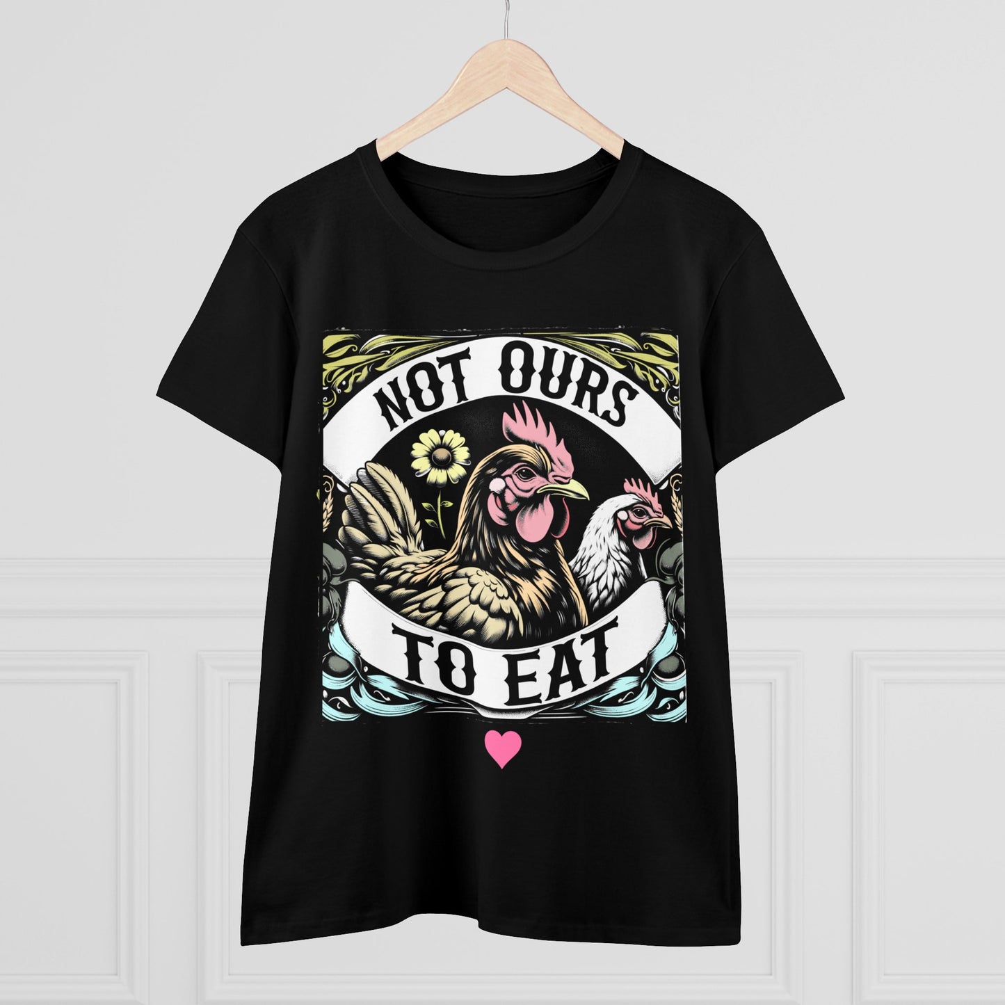 Not Ours to Eat Chickens Vegan Tee Shirt in Black {Women's}