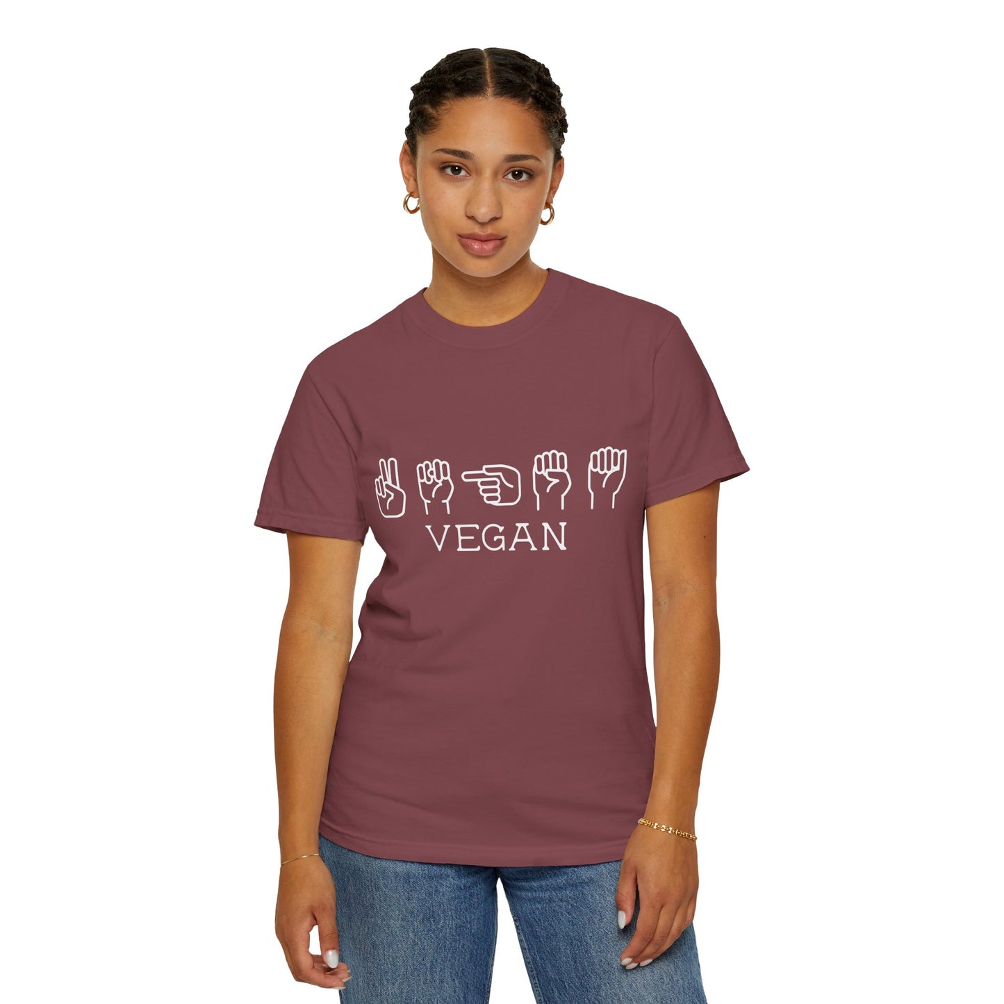 Vegan American Sign Language Tee Shirt in Dark Colors {Unisex}