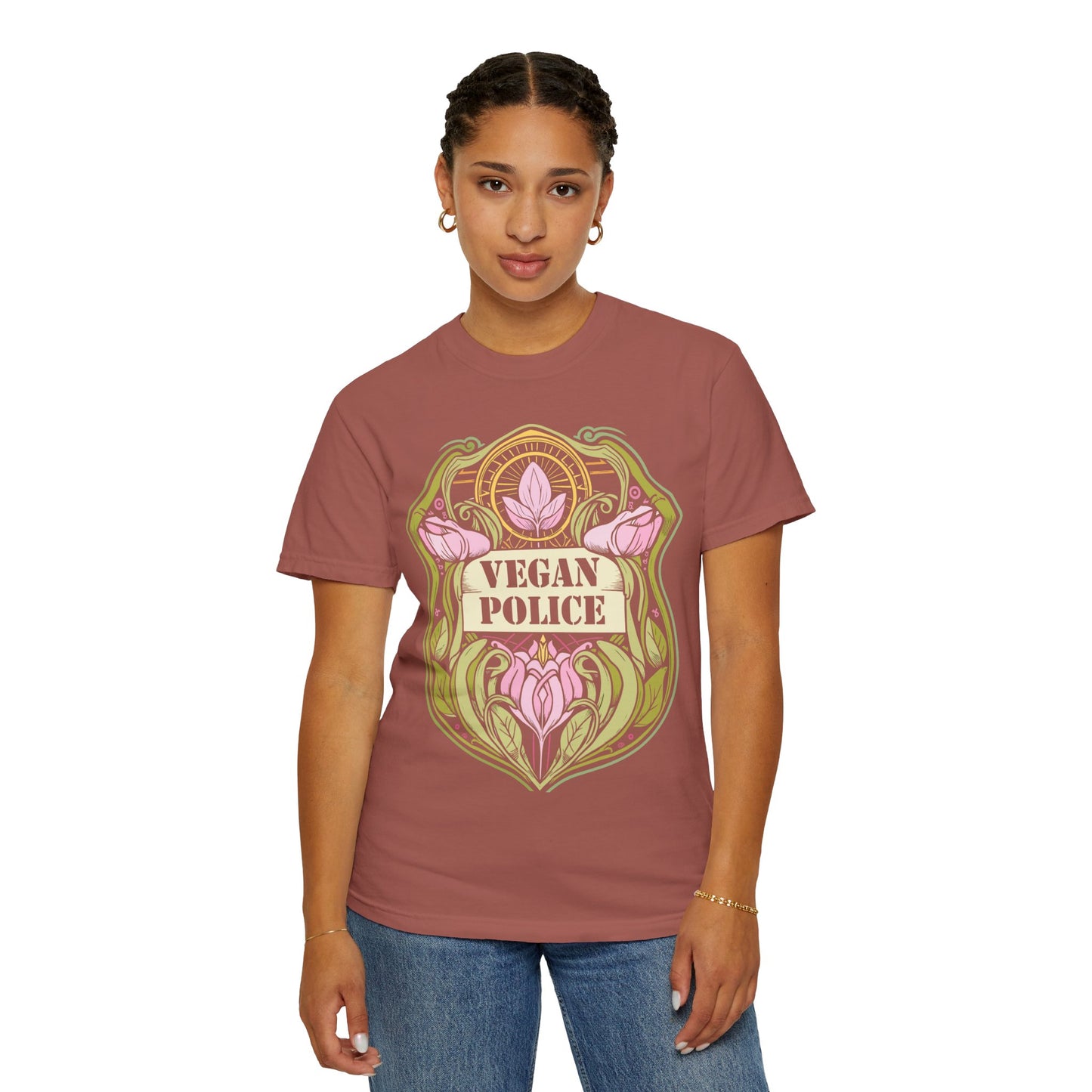 Vegan Police Tee Shirt in Pinks and Purples {Unisex}