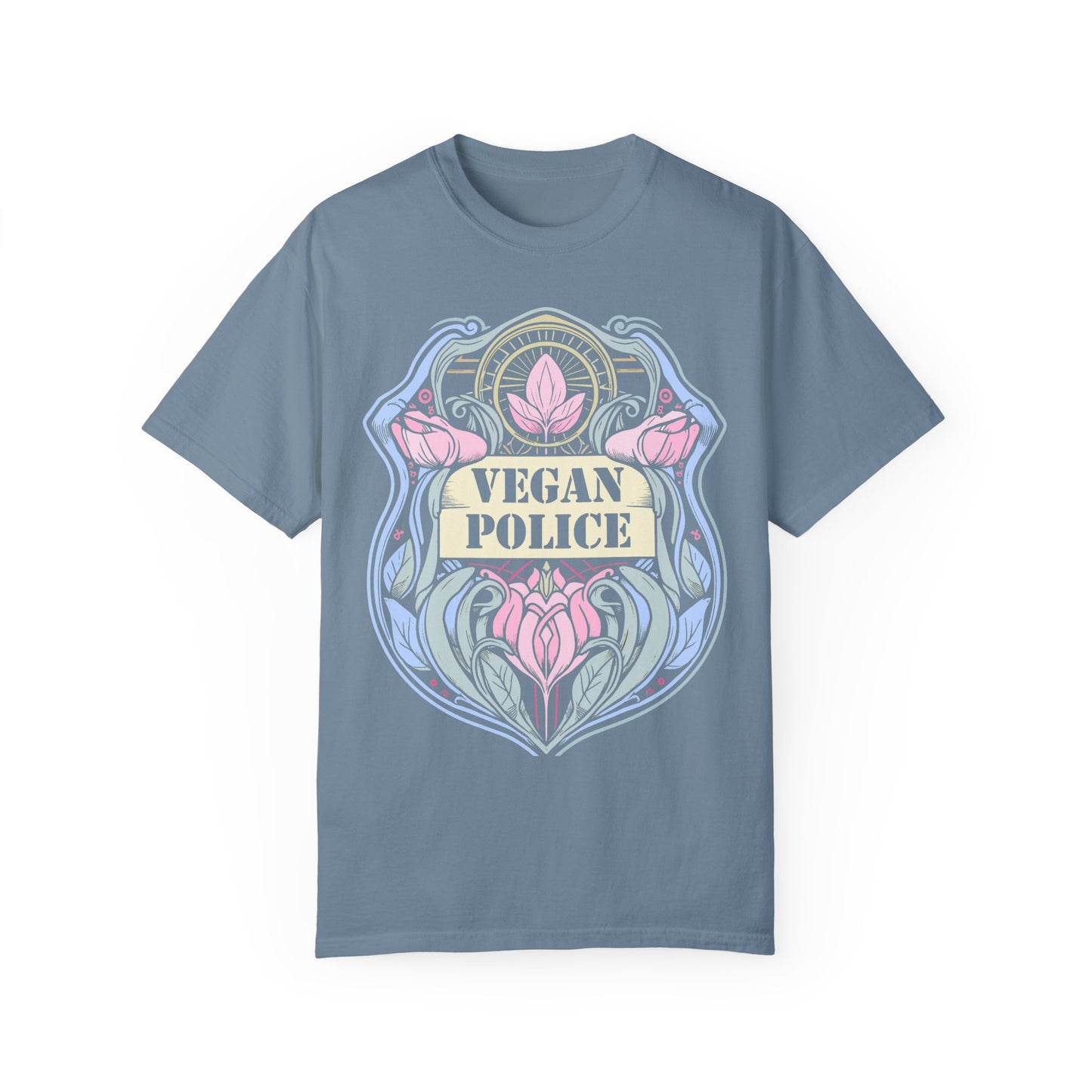 Vegan Police Tee Shirt in Blues and Greens {Unisex}