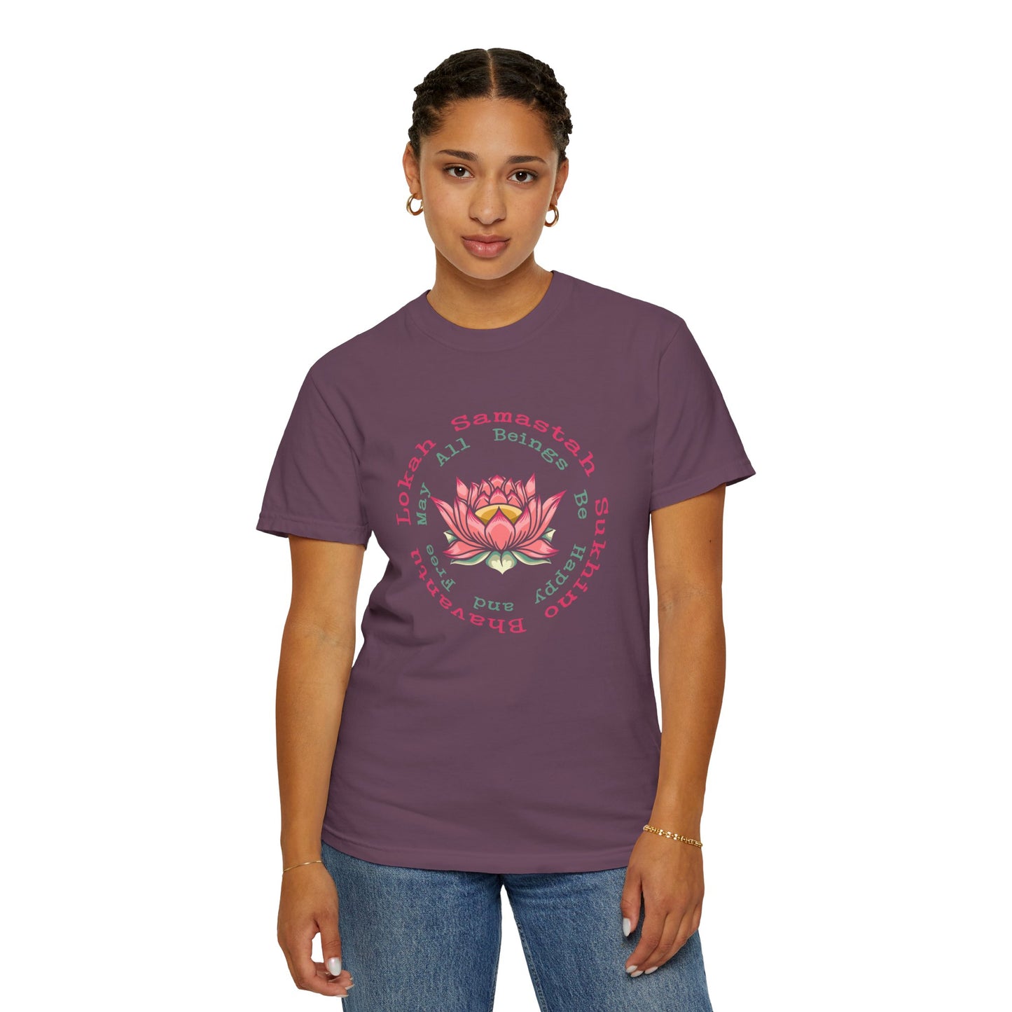 Lokah Samastah Sukhino Bhavantu Vegan Tee Shirt in Dark Colors {Unisex}