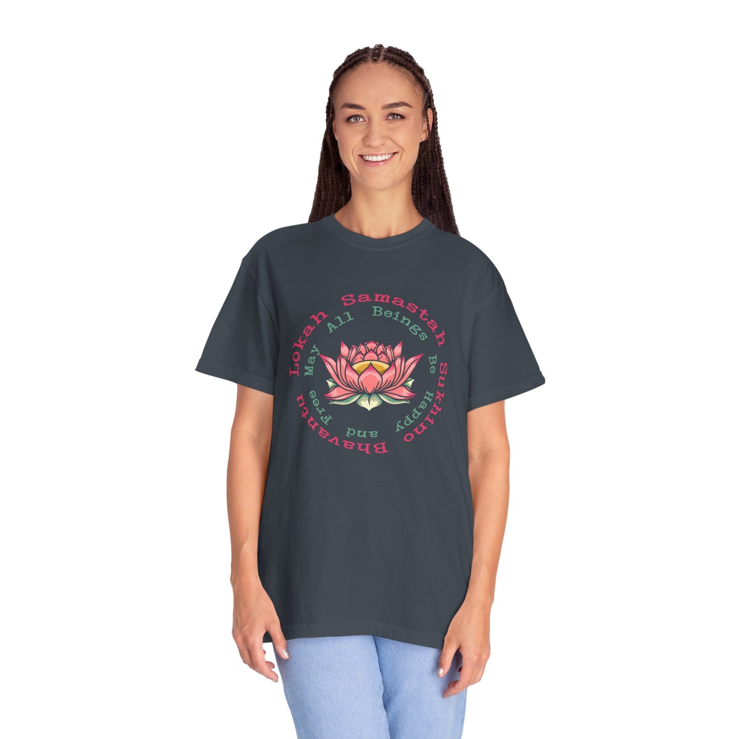 Lokah Samastah Sukhino Bhavantu Vegan Tee Shirt in Dark Colors {Unisex}