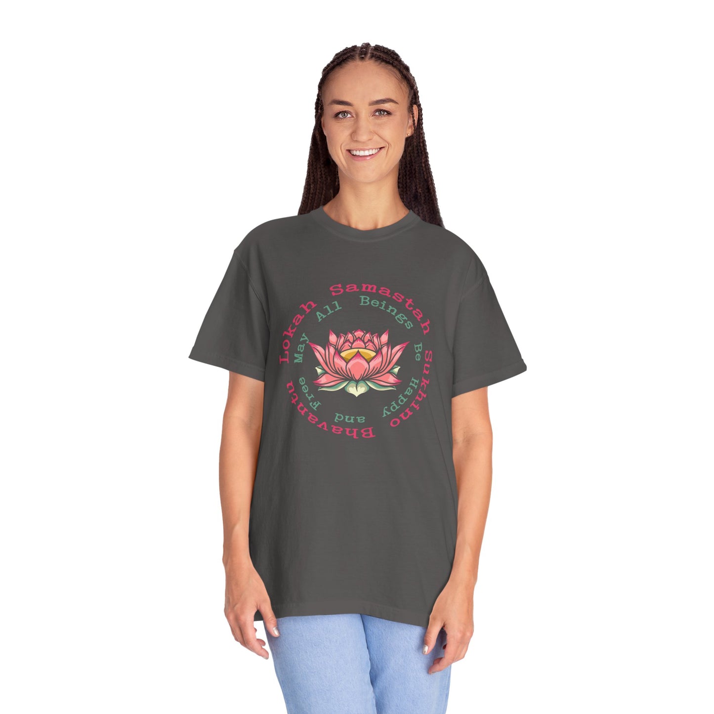 Lokah Samastah Sukhino Bhavantu Vegan Tee Shirt in Dark Colors {Unisex}