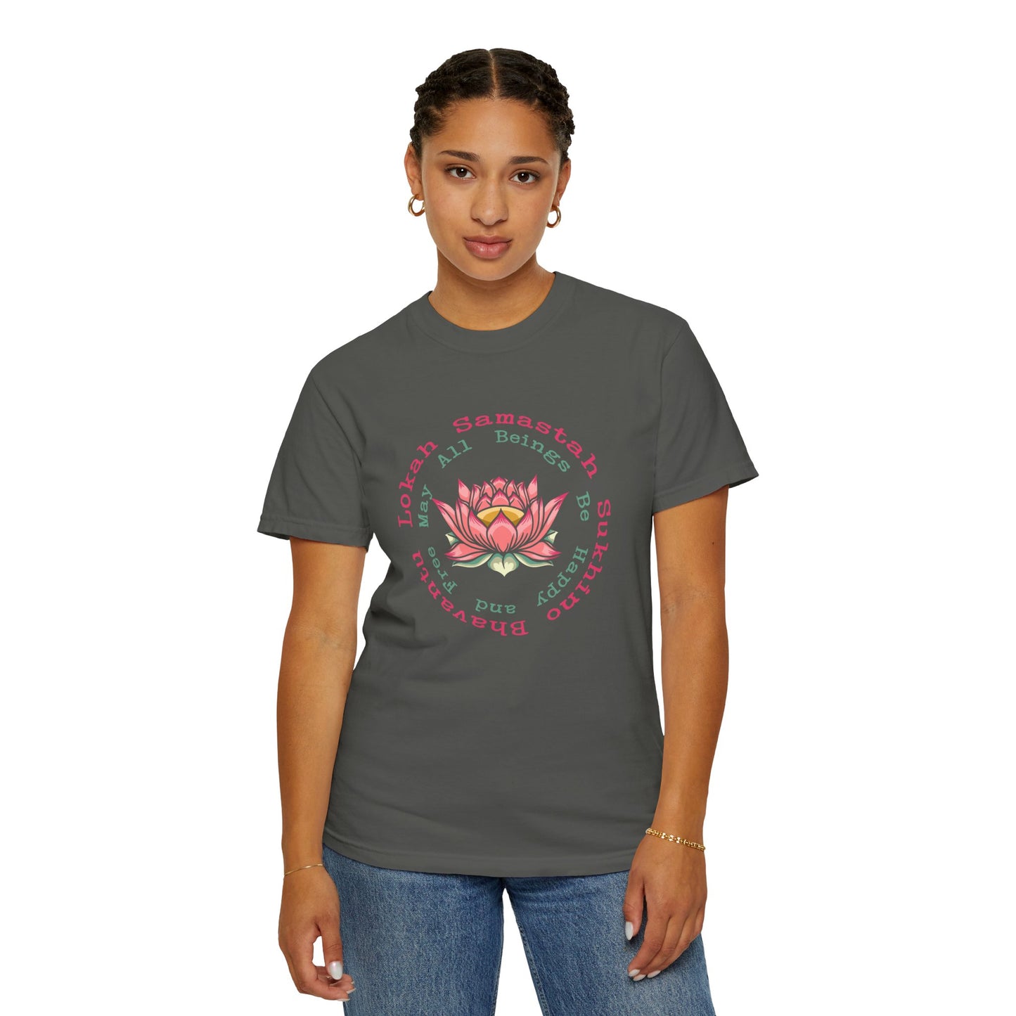 Lokah Samastah Sukhino Bhavantu Vegan Tee Shirt in Dark Colors {Unisex}