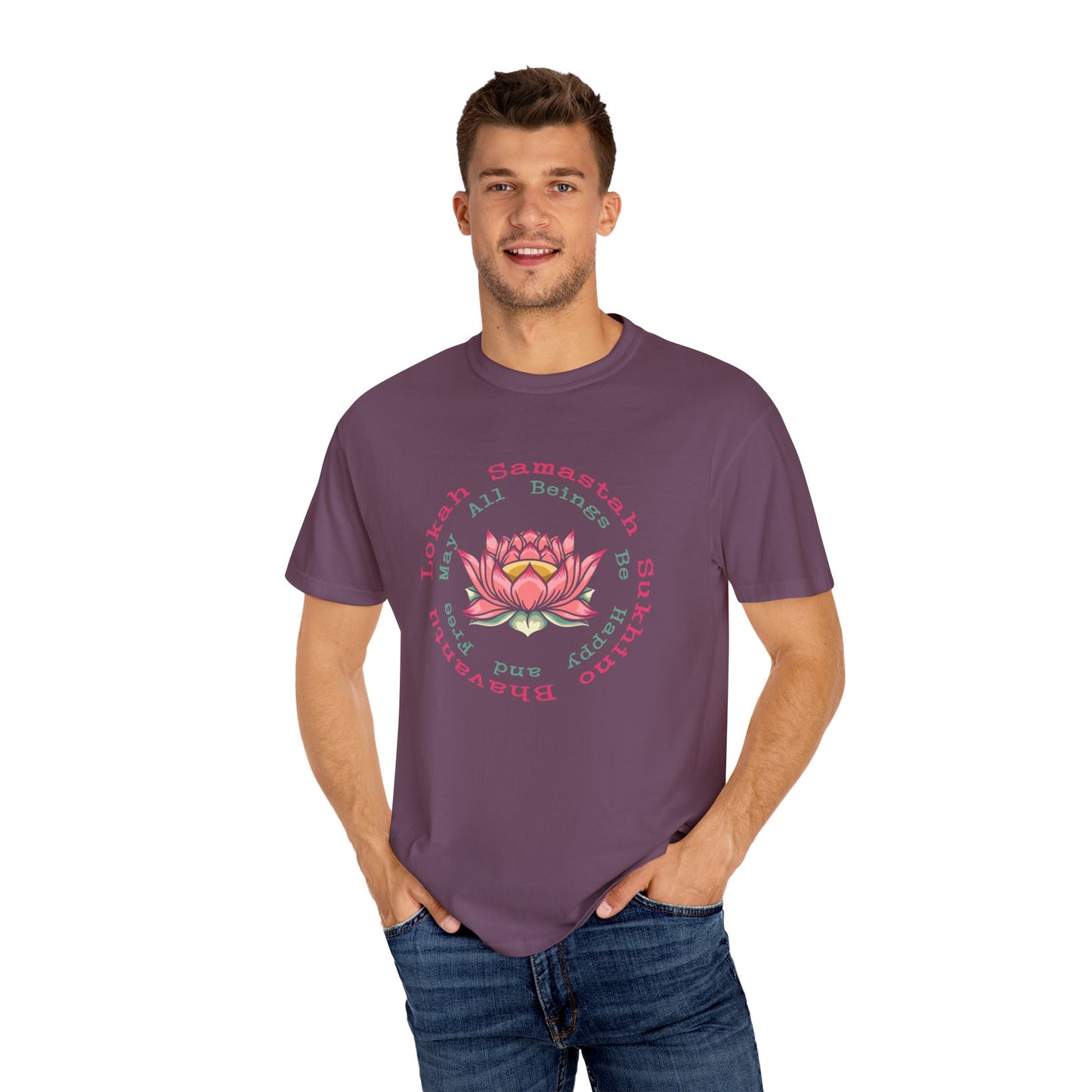 Lokah Samastah Sukhino Bhavantu Vegan Tee Shirt in Dark Colors {Unisex}