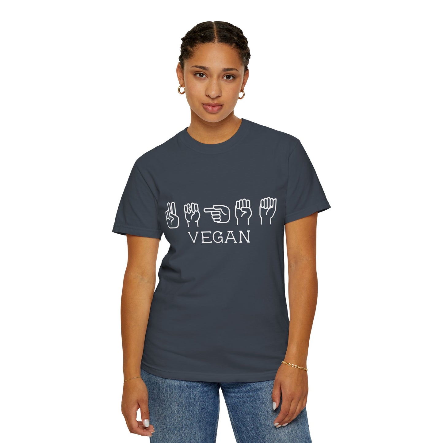 Vegan American Sign Language Tee Shirt in Dark Colors {Unisex}