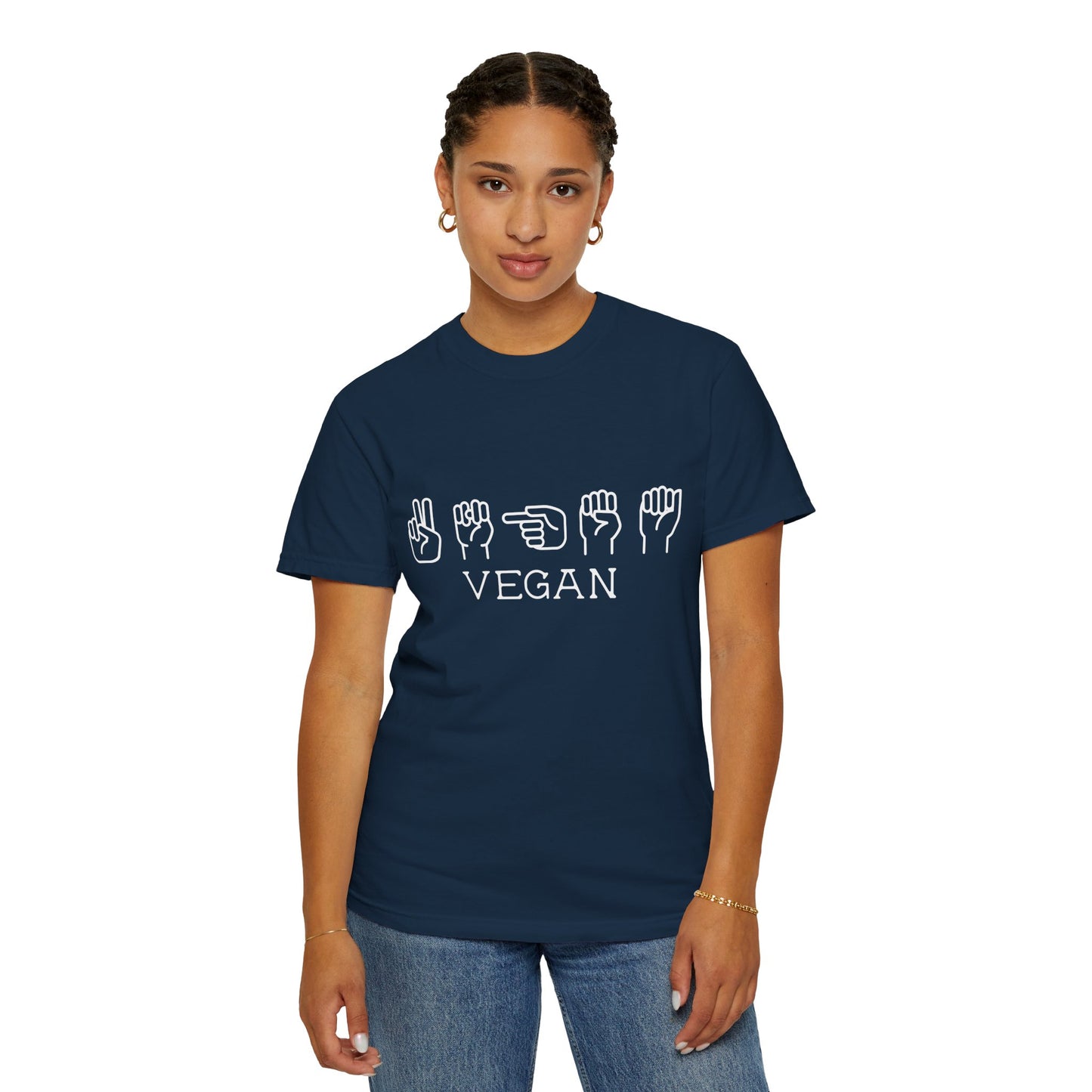 Vegan American Sign Language Tee Shirt in Dark Colors {Unisex}