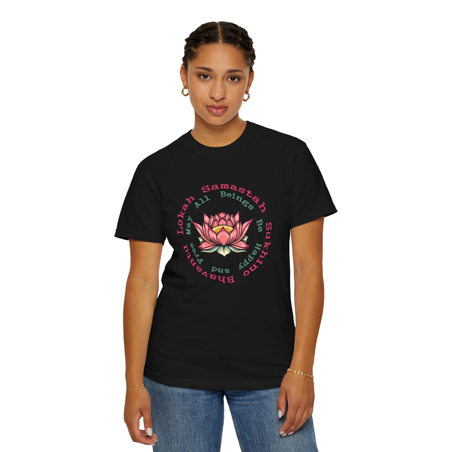 Lokah Samastah Sukhino Bhavantu Vegan Tee Shirt in Dark Colors {Unisex}