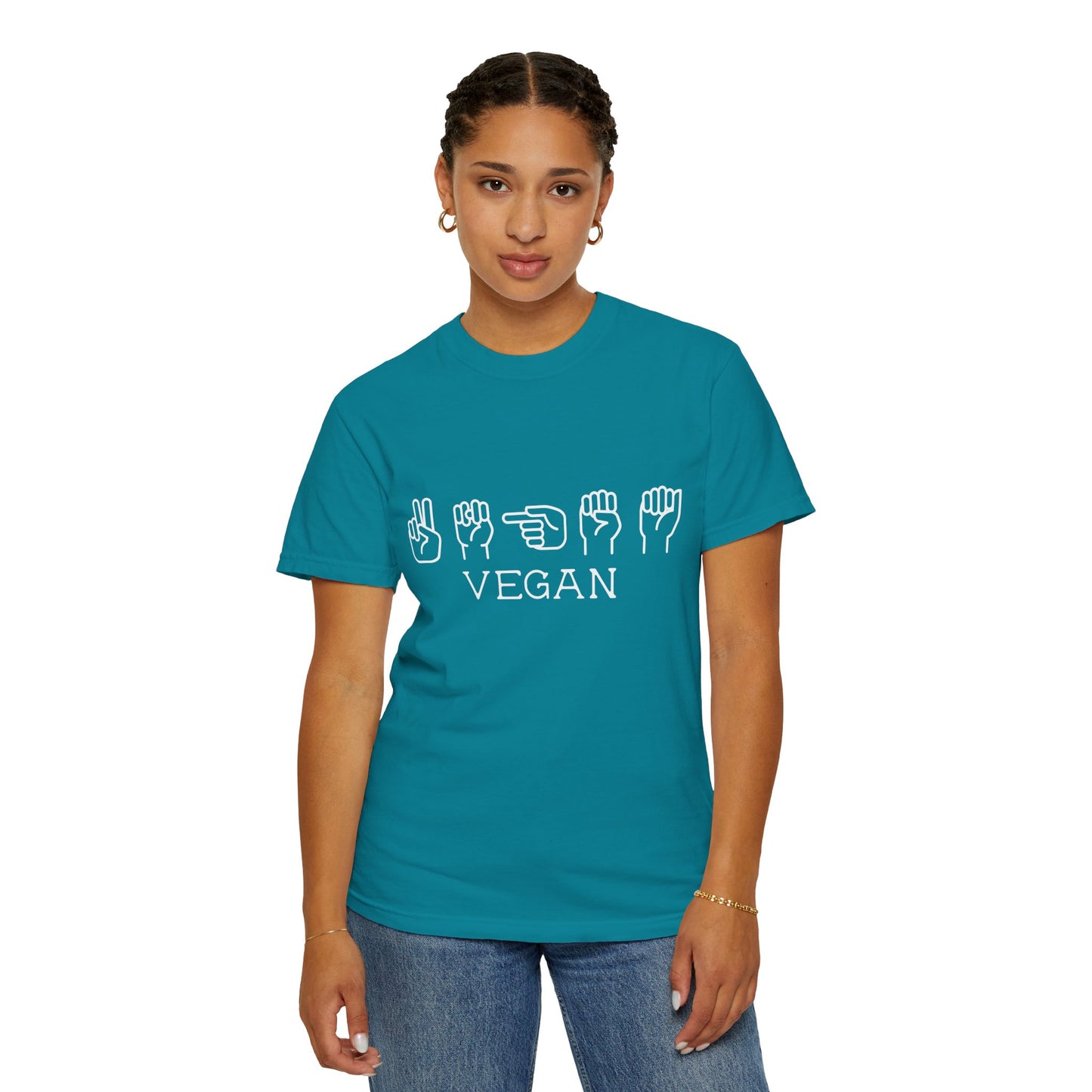 Vegan American Sign Language Tee Shirt in Dark Colors {Unisex}
