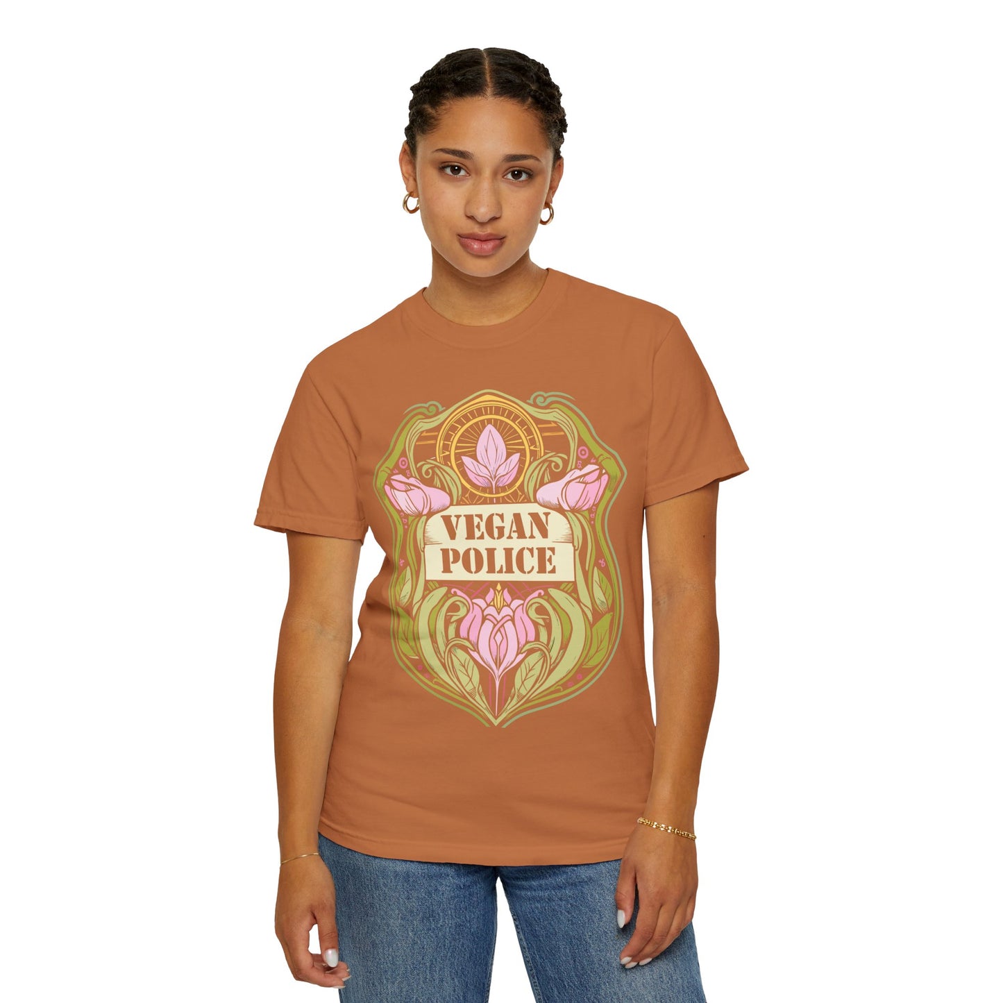 Vegan Police Tee Shirt in Pinks and Purples {Unisex}