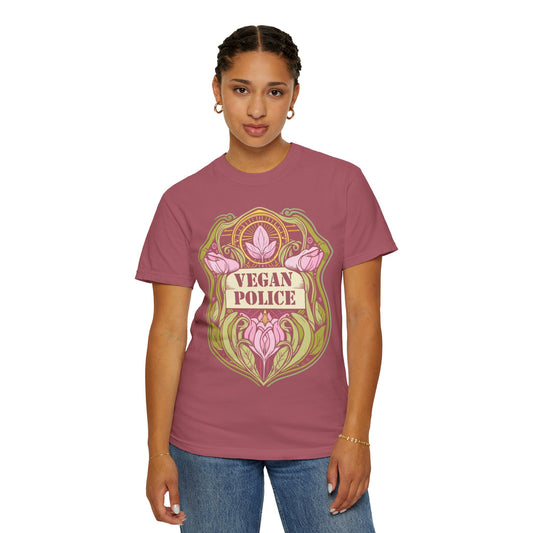 Vegan Police Tee Shirt in Pinks and Purples {Unisex}