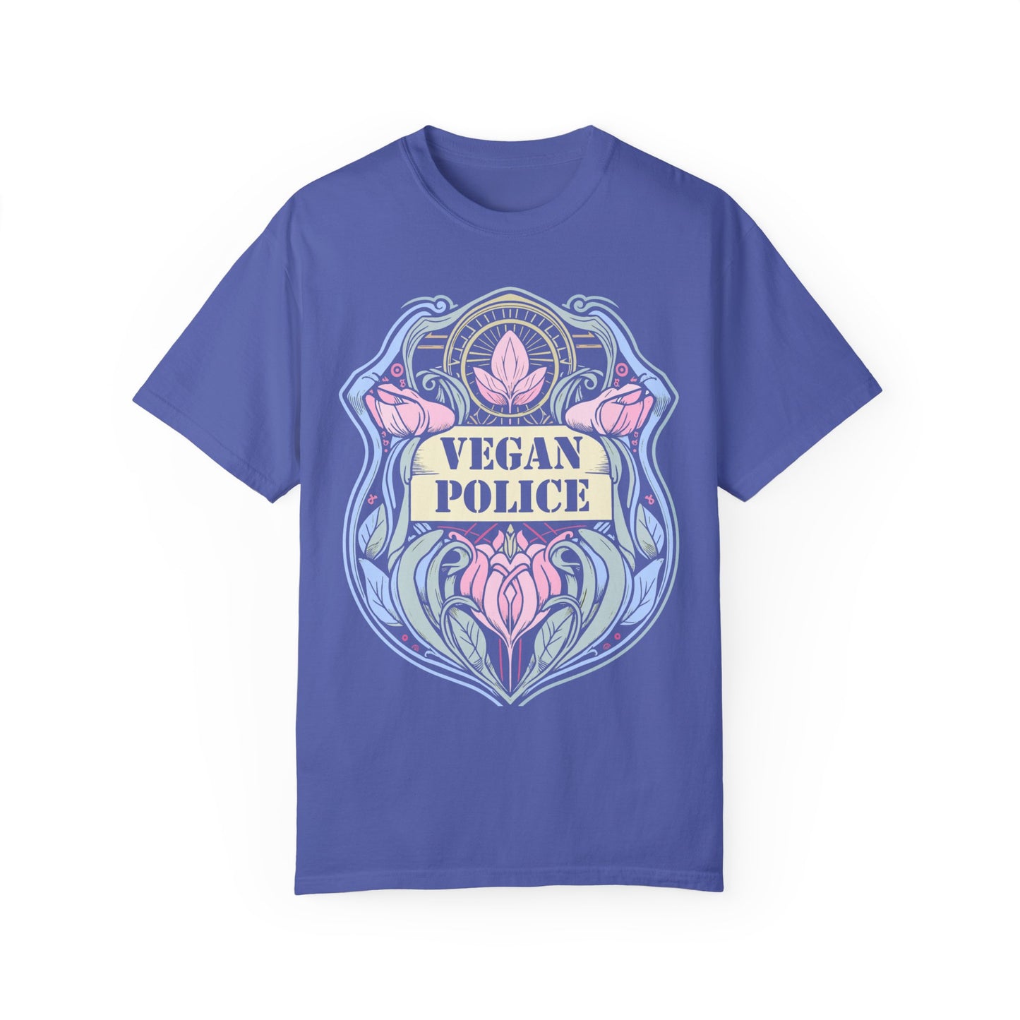 Vegan Police Tee Shirt in Blues and Greens {Unisex}