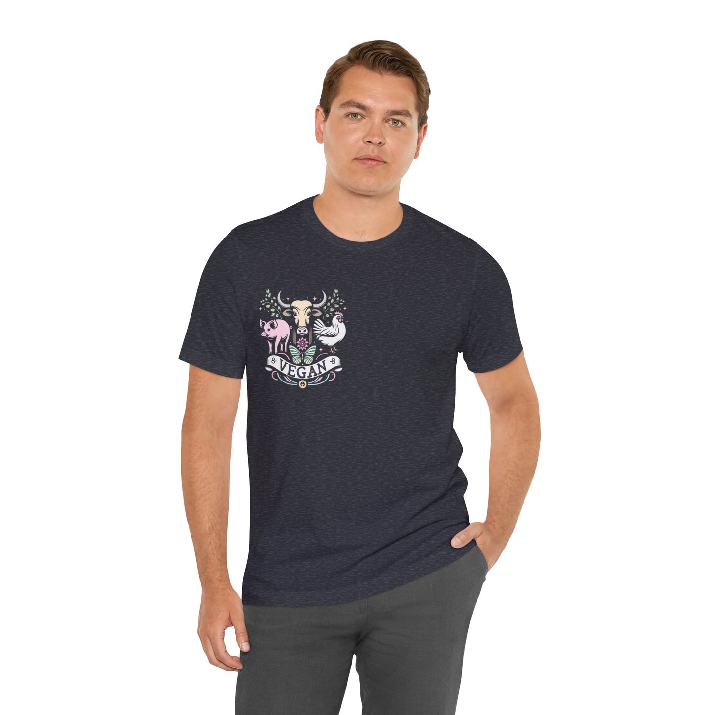 Protect the Rights of All Beings Vegan T-Shirt in Gray and Navy {Unisex}