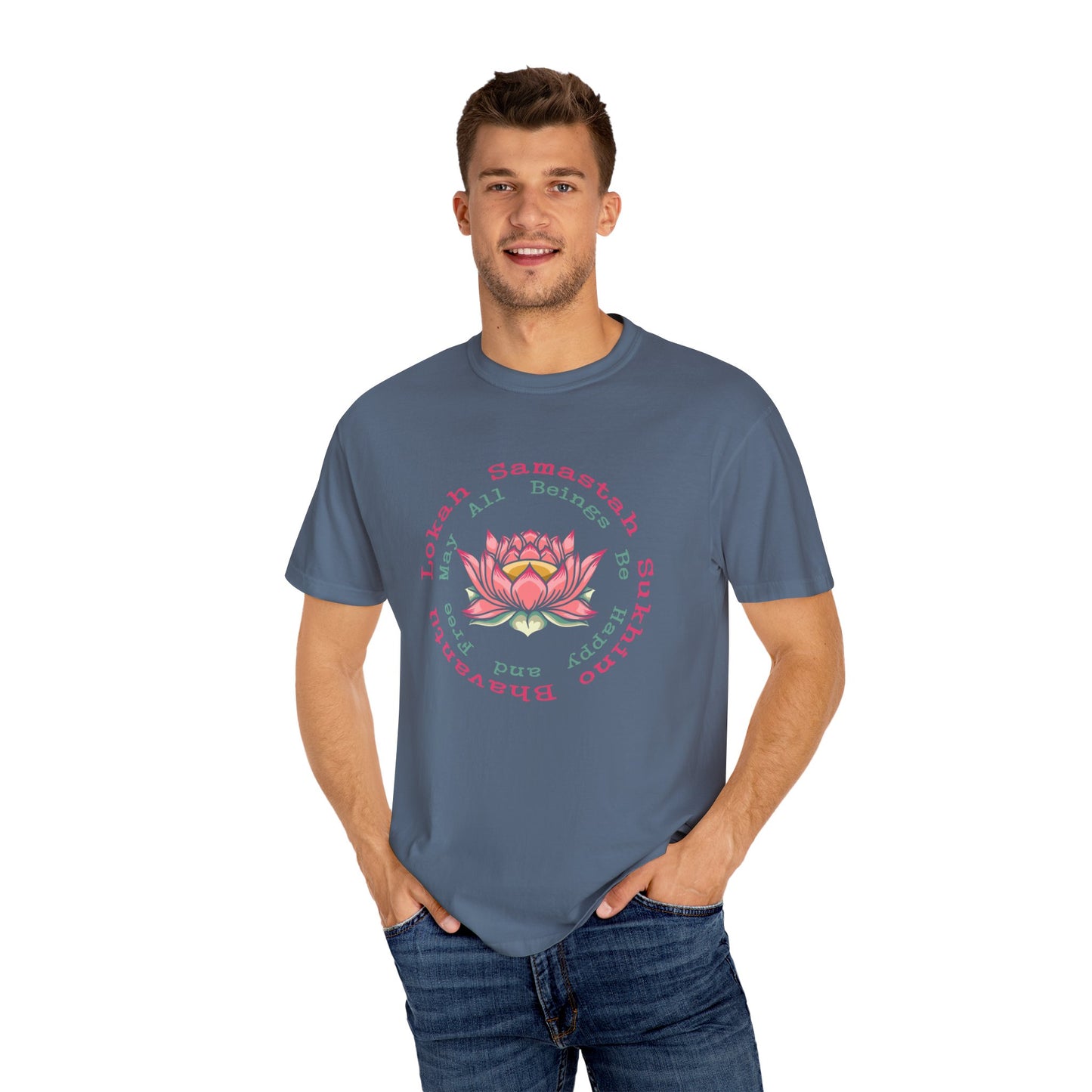 Lokah Samastah Sukhino Bhavantu Vegan Tee Shirt in Dark Colors {Unisex}