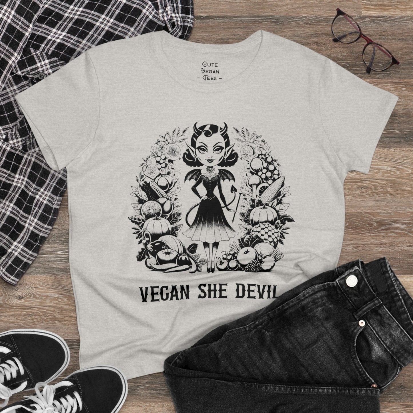 Vegan She Devil T-Shirt in White or Ash {Women's}