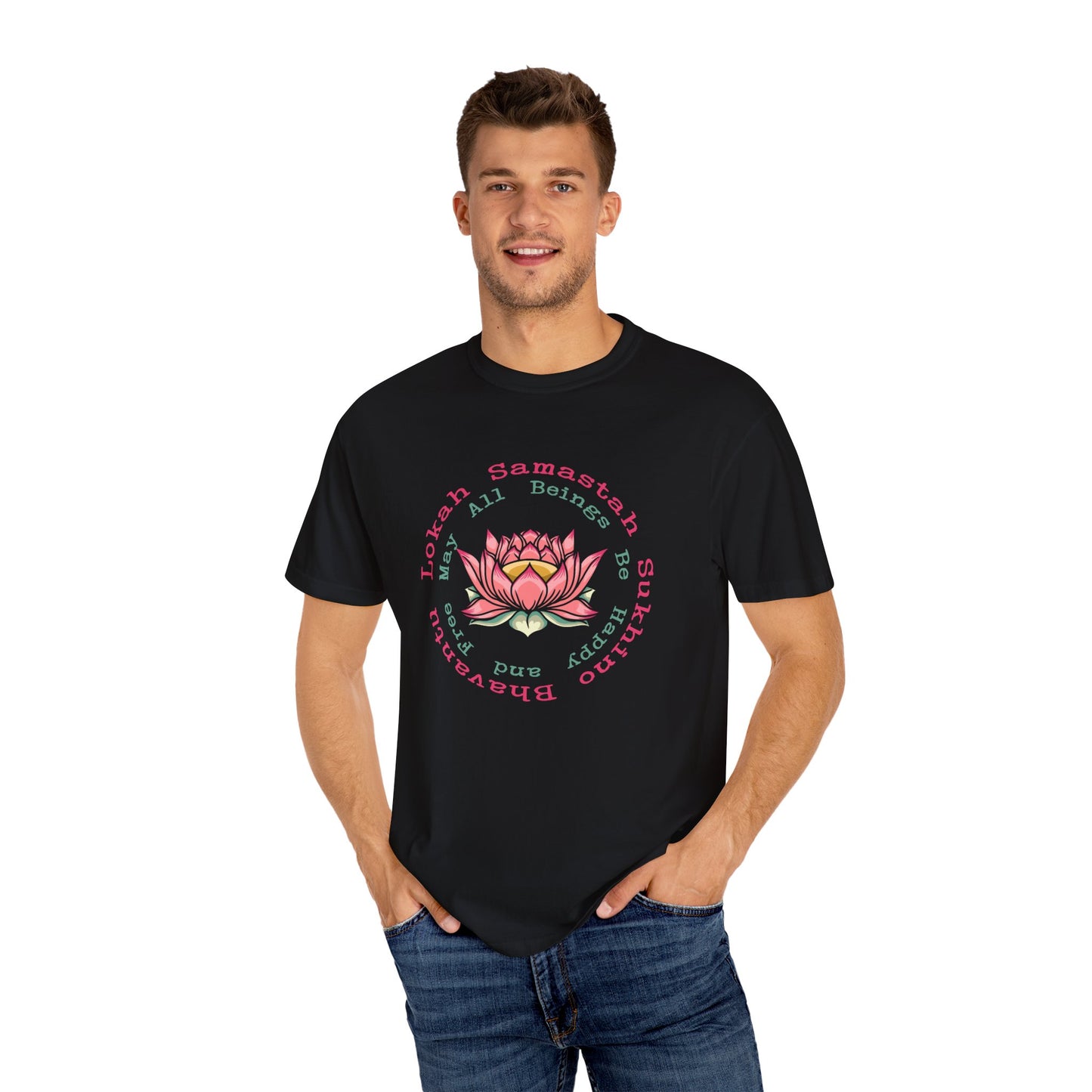 Lokah Samastah Sukhino Bhavantu Vegan Tee Shirt in Dark Colors {Unisex}