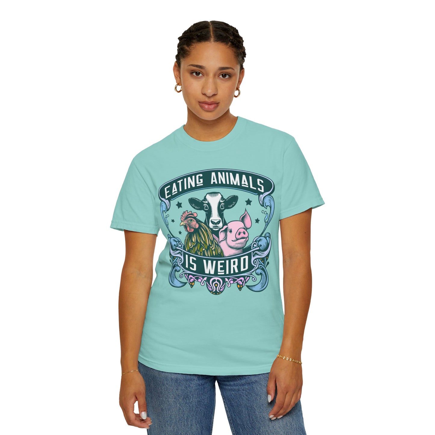Eating Animals is Weird Vegan T-Shirt in Blues and Greens {Unisex}