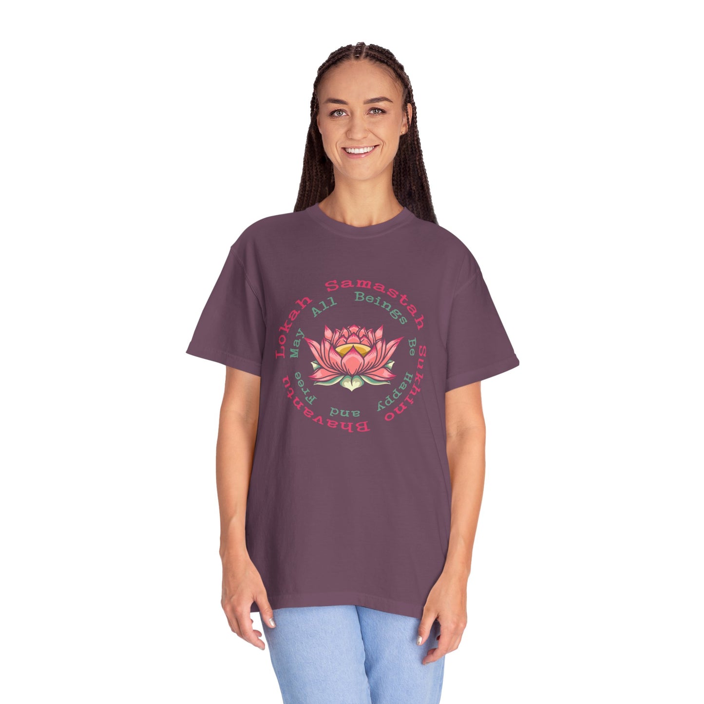 Lokah Samastah Sukhino Bhavantu Vegan Tee Shirt in Dark Colors {Unisex}