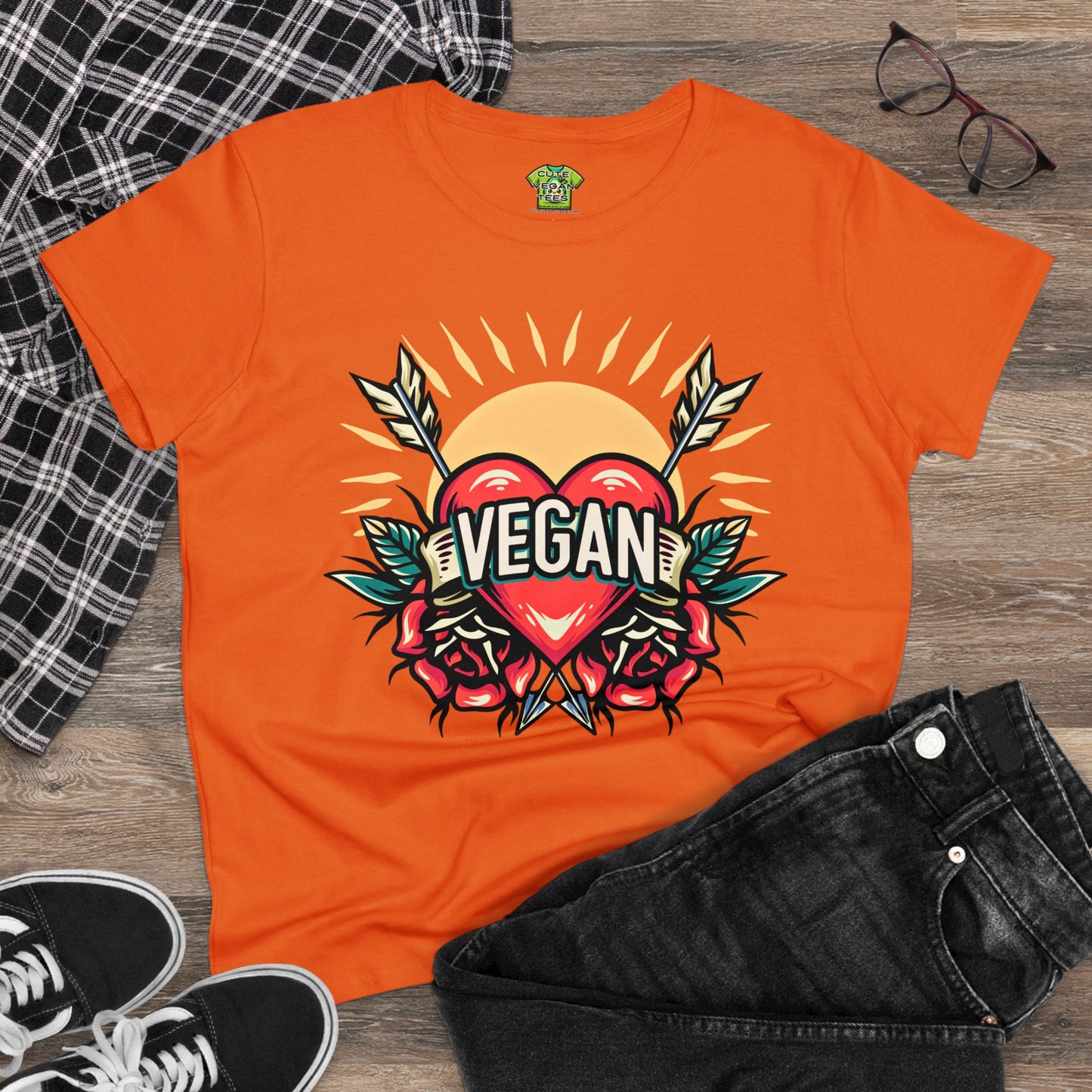 Hearts and Arrows Cotton Tee Shirt in Orange {Women's}