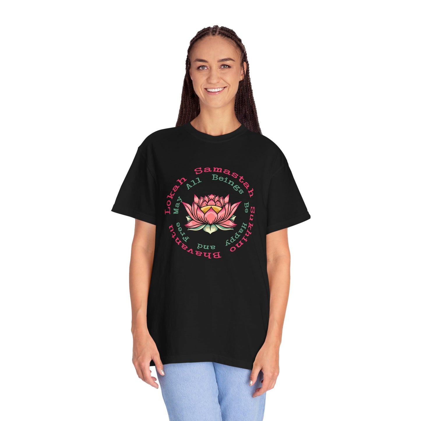Lokah Samastah Sukhino Bhavantu Vegan Tee Shirt in Dark Colors {Unisex}