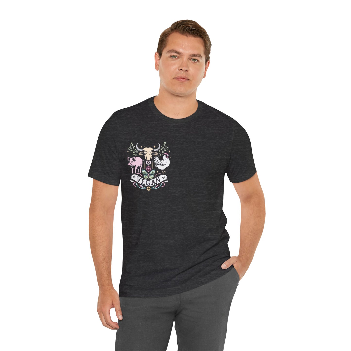 Protect the Rights of All Beings Vegan T-Shirt in Gray and Navy {Unisex}