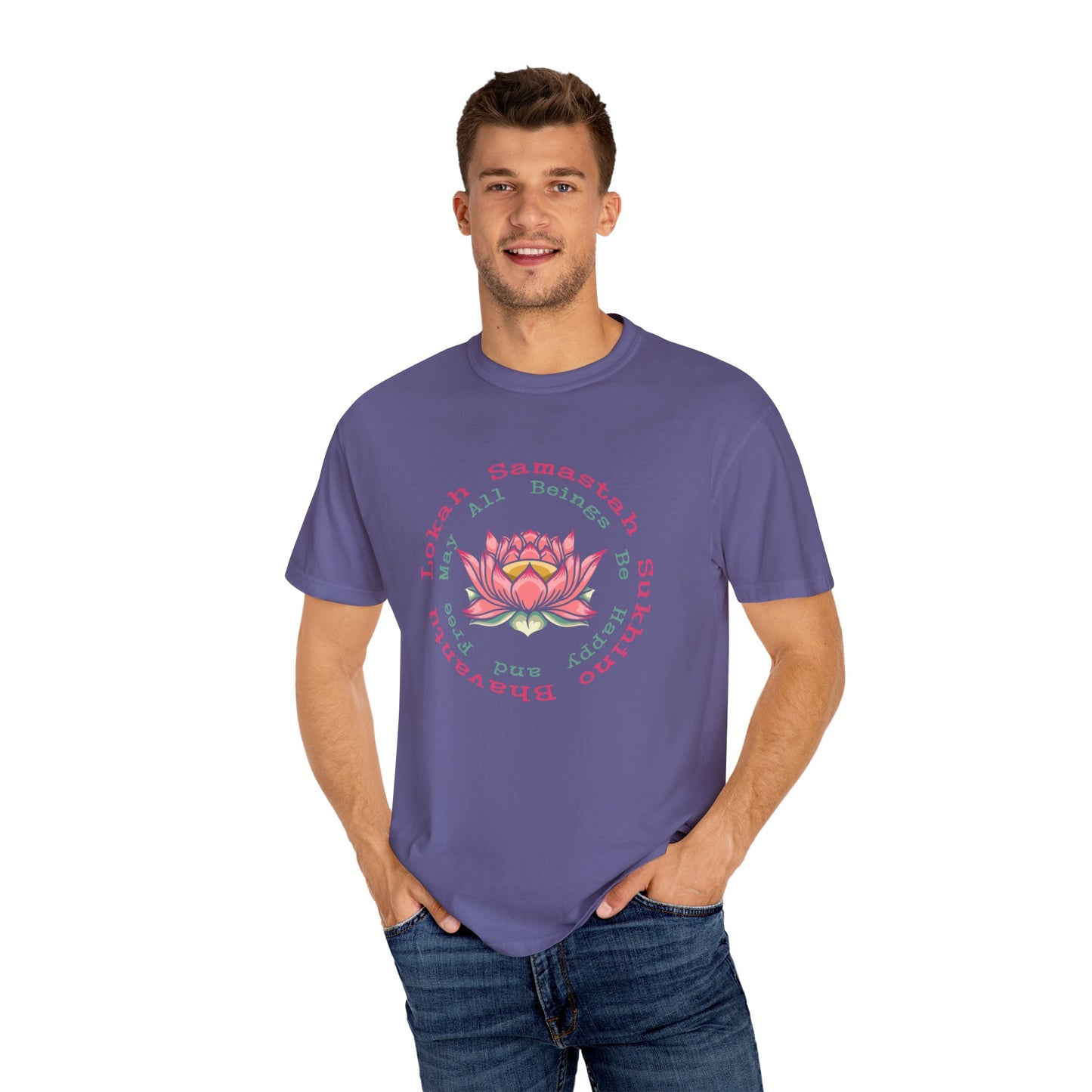 Lokah Samastah Sukhino Bhavantu Vegan Tee Shirt in Dark Colors {Unisex}