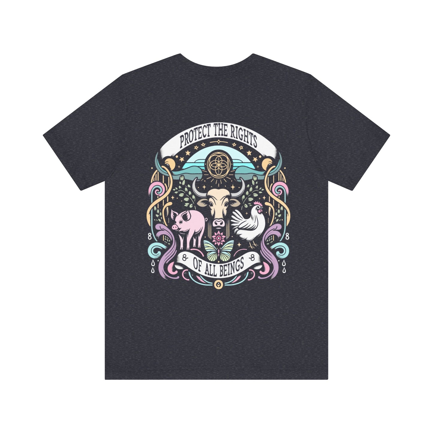 Protect the Rights of All Beings Vegan T-Shirt in Gray and Navy {Unisex}