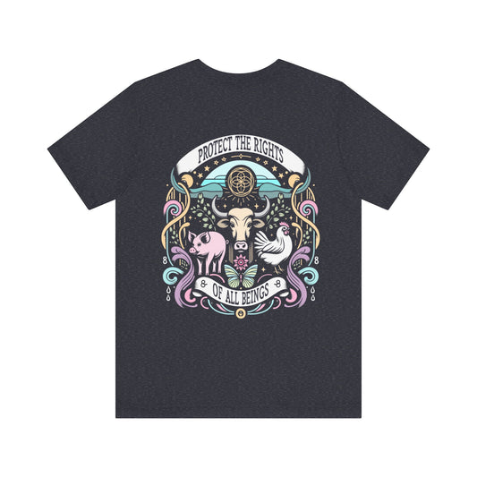 Protect the Rights of All Beings Vegan T-Shirt in Gray and Navy {Unisex}