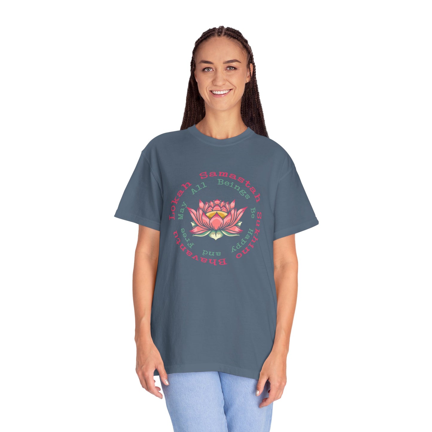 Lokah Samastah Sukhino Bhavantu Vegan Tee Shirt in Dark Colors {Unisex}