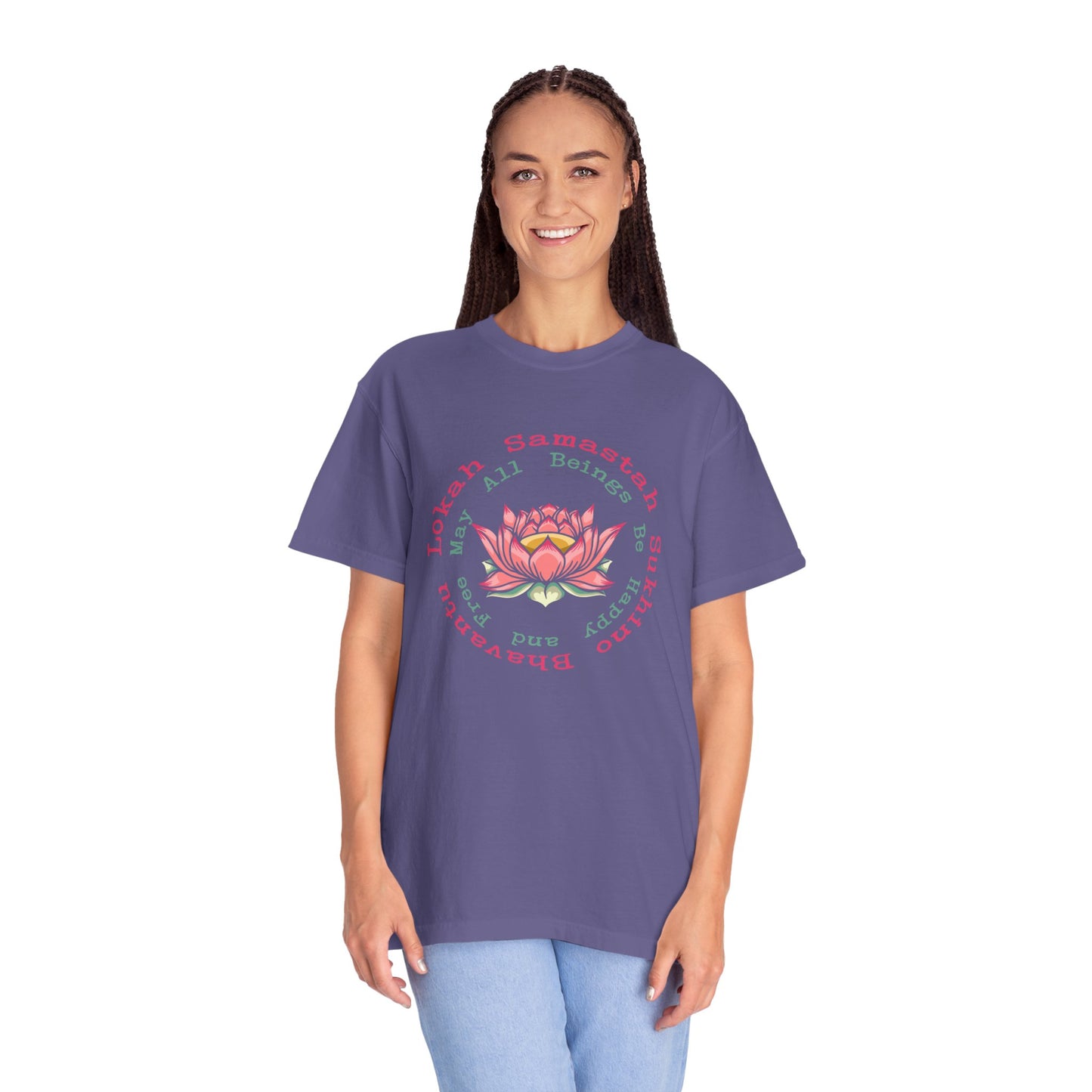 Lokah Samastah Sukhino Bhavantu Vegan Tee Shirt in Dark Colors {Unisex}