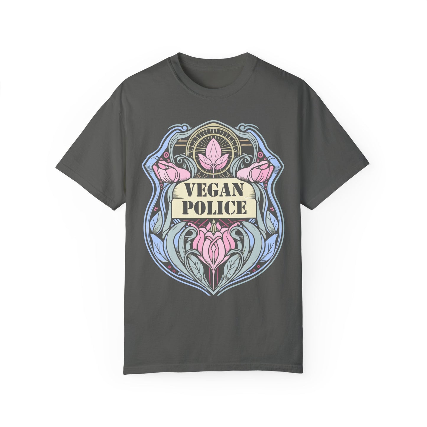Vegan Police Tee Shirt in Blues and Greens {Unisex}