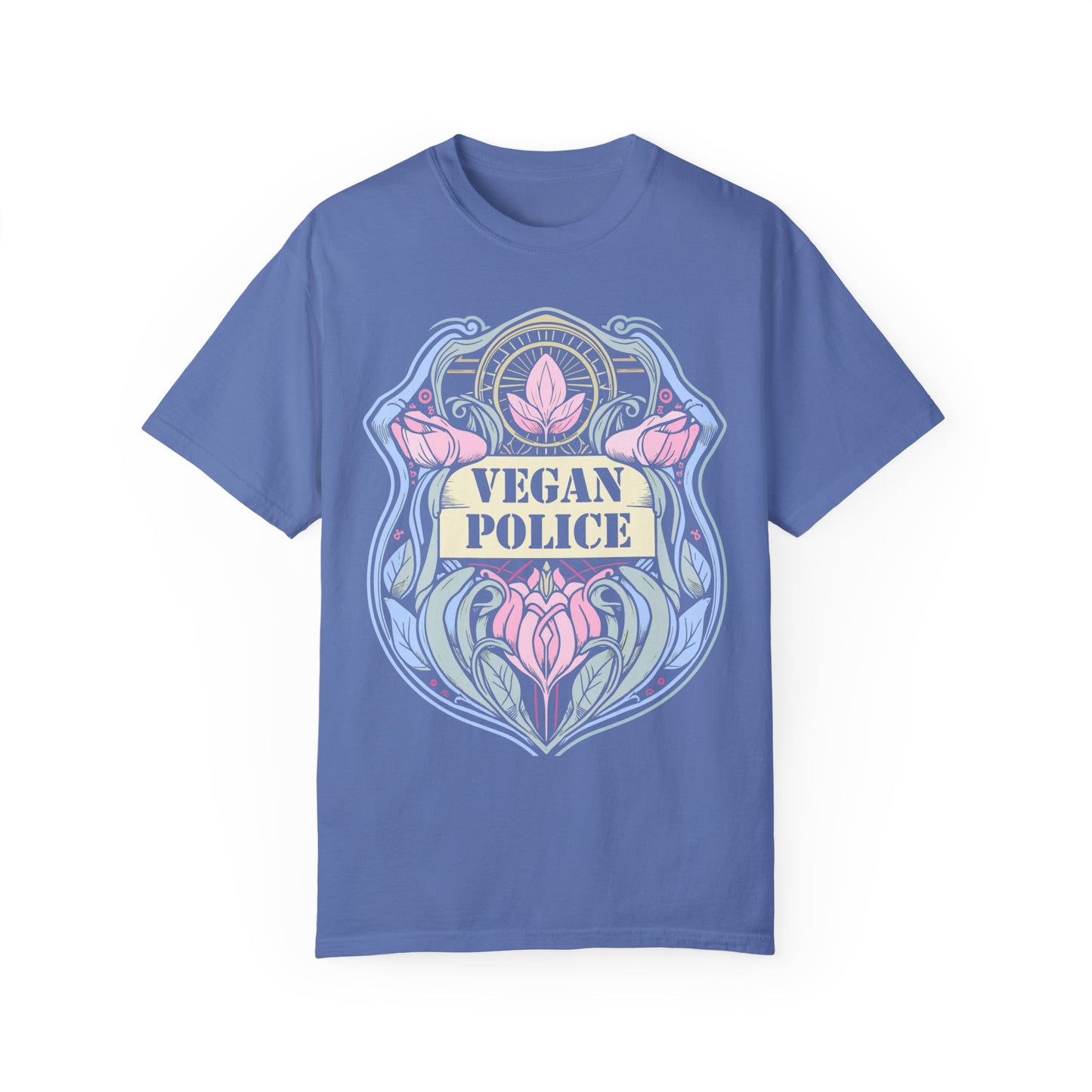 Vegan Police Tee Shirt in Blues and Greens {Unisex}